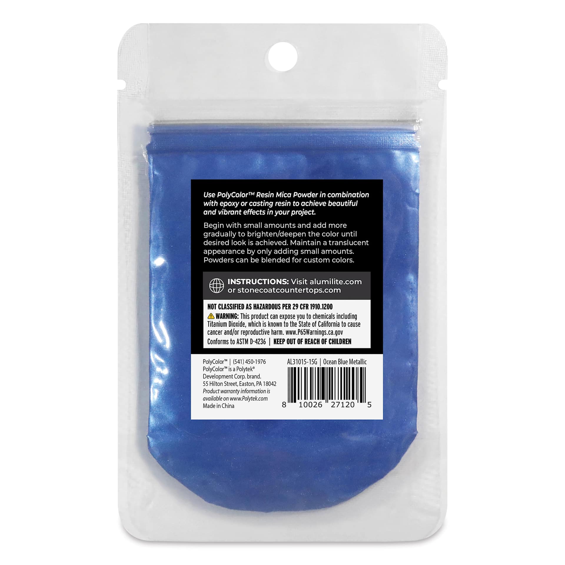 Back of PolyColor Resin Pigment Powder - Ocean Blue Metallic, 15 g