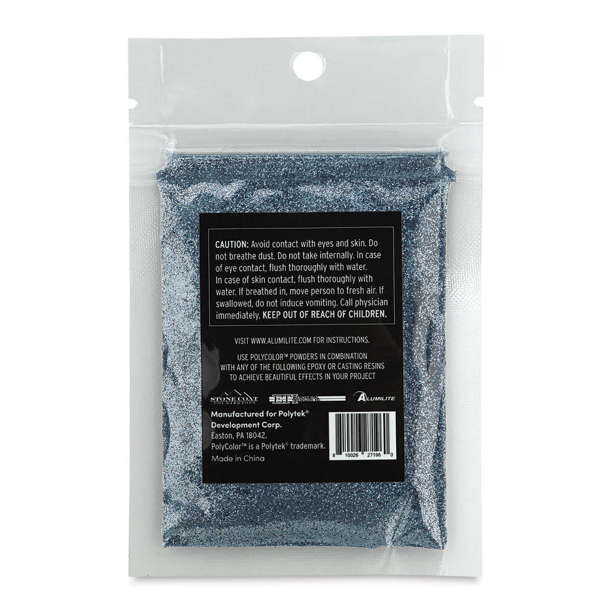 PolyColor Resin Glitter - Blue, 15 g (Back of packaging)