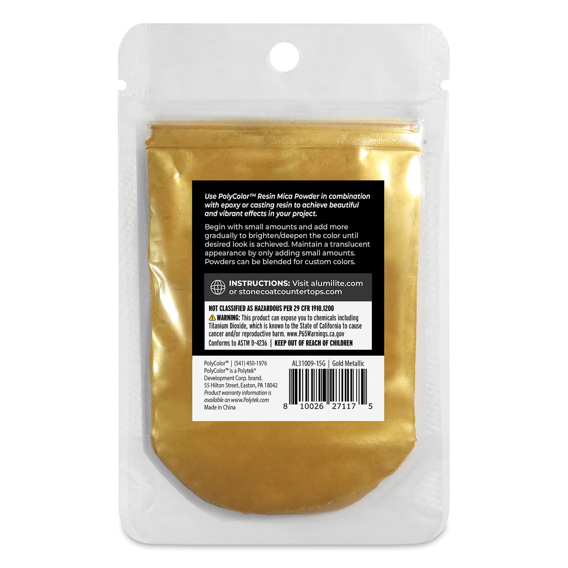Back of PolyColor Resin Pigment Powder - Gold Metallic, 15 g
