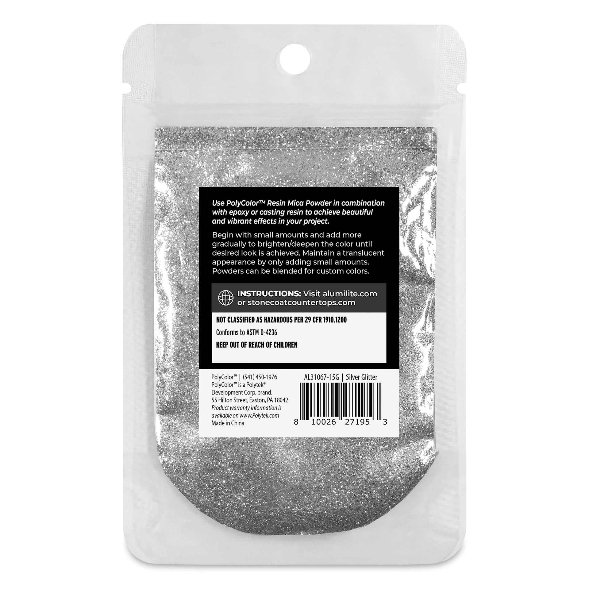 Back of PolyColor Resin Glitter - Silver, 15 g