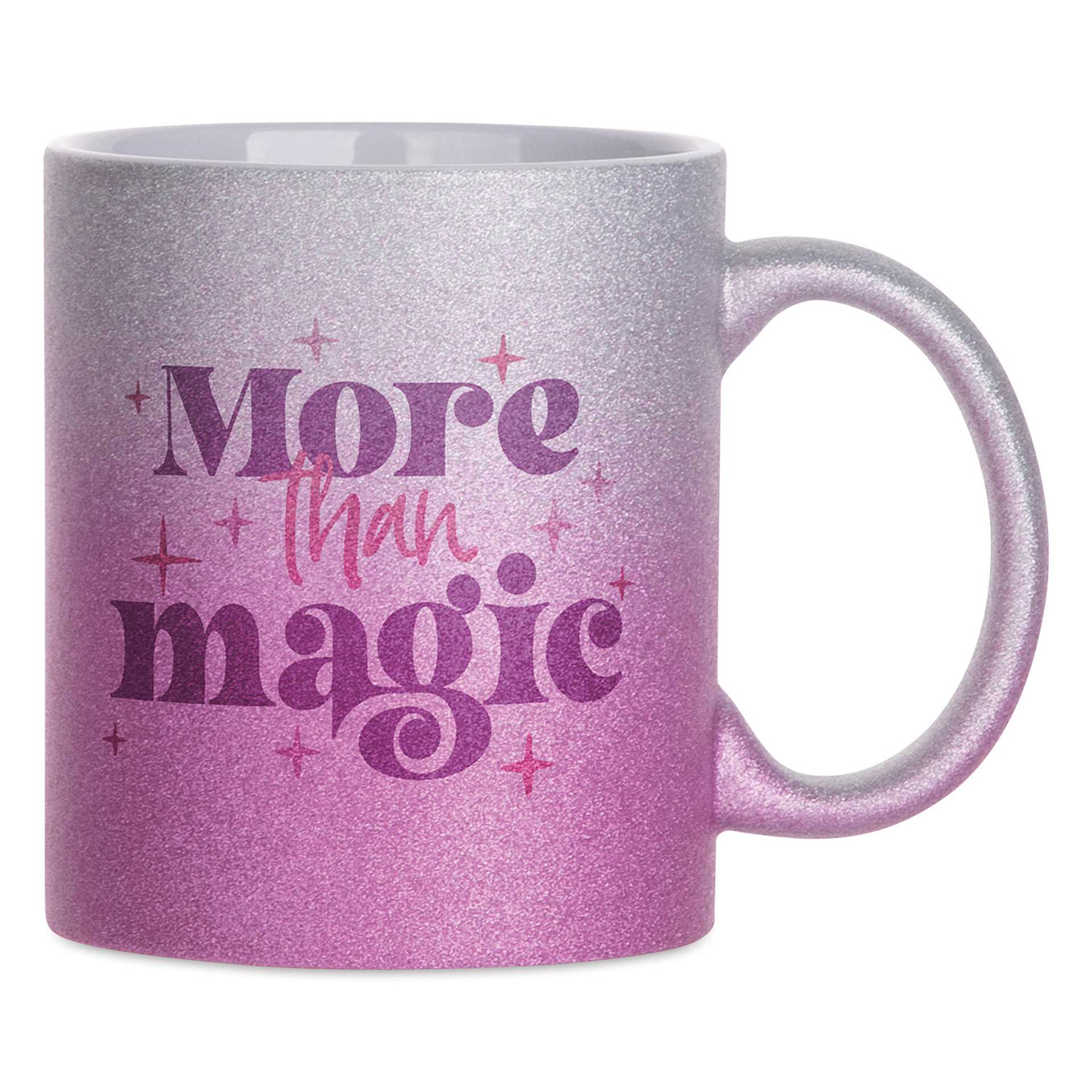 Craft Express Sublimation Printing Ceramic Mug - 11 oz, Pink Ombre Glitter with a saying printed on it