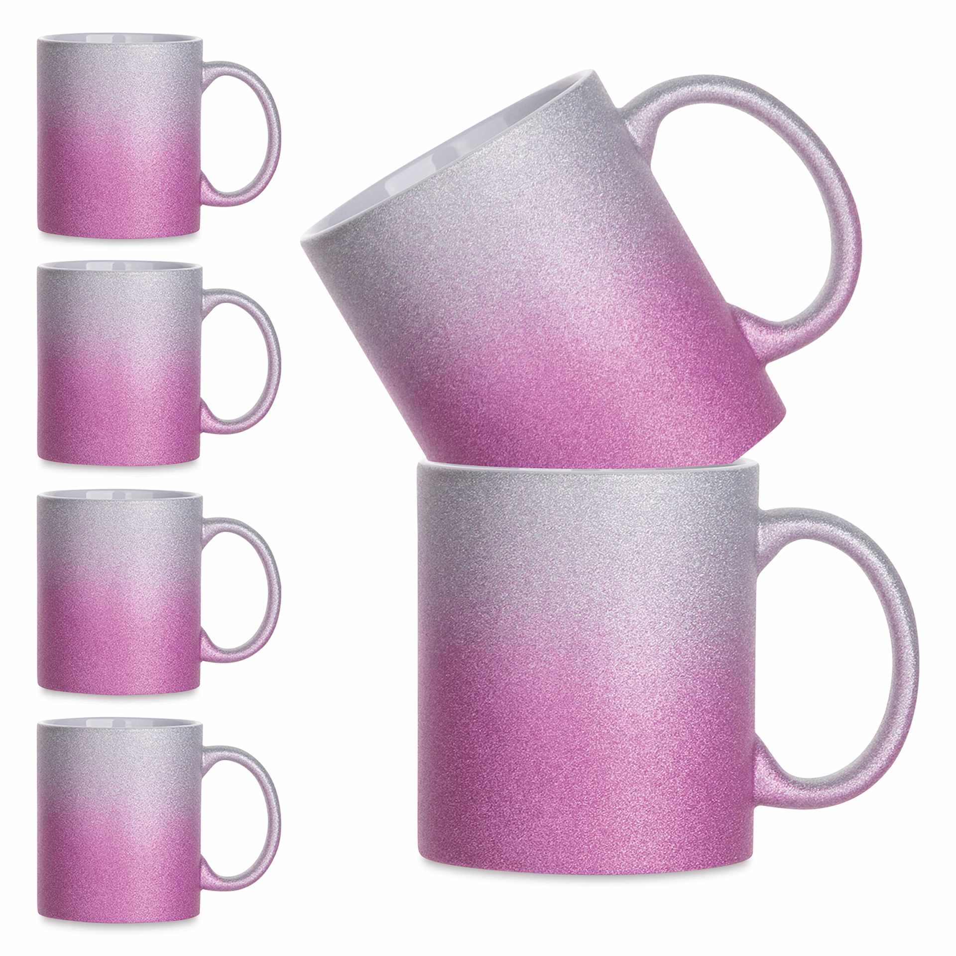 Craft Express Sublimation Printing Ceramic Mug - 11 oz, Pink Ombre Glitter, Pkg of 6