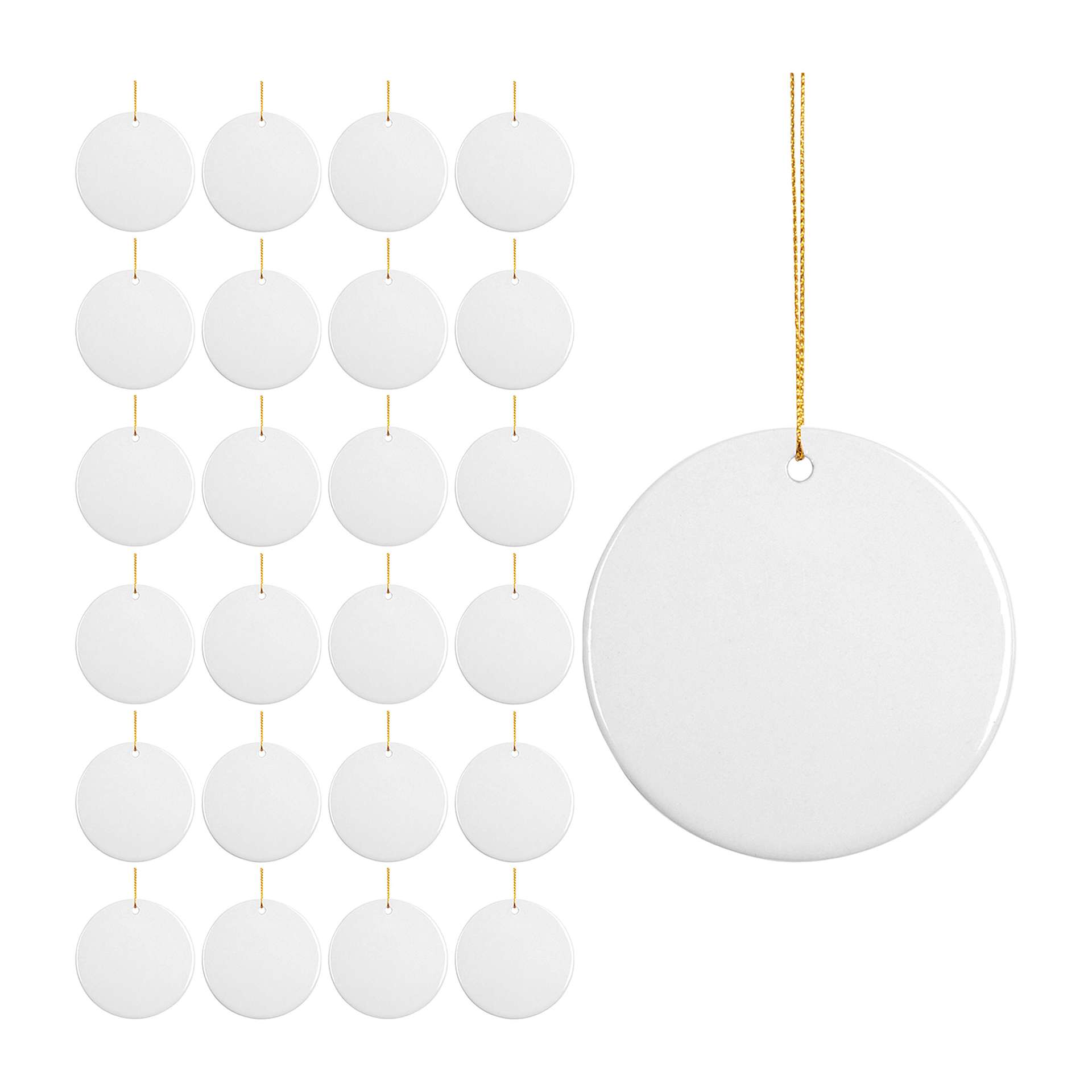 Craft Express Sublimation Printing Ornament - Ceramic Round, 3", Pkg of 25 (one shown larger for detail)