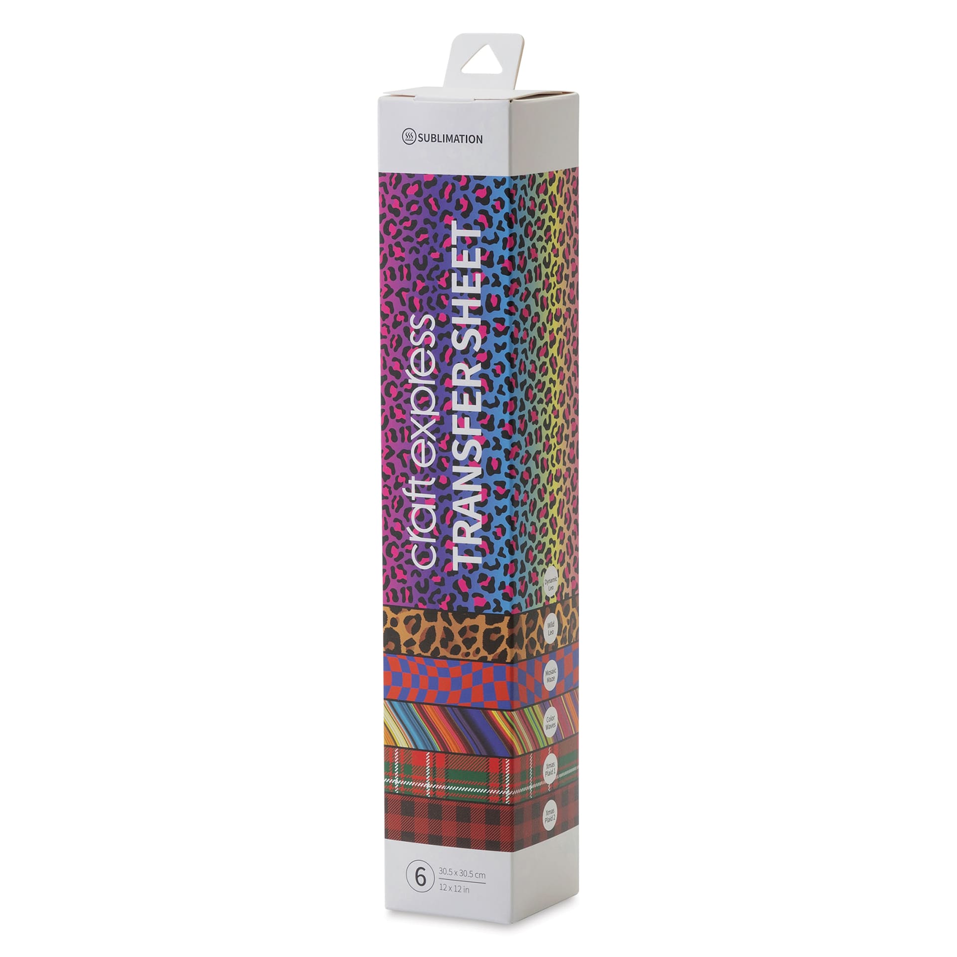 Craft Express Sublimation Pattern Transfer Sheets - Assorted 2, 12" x 12", Pkg of 6 front of box