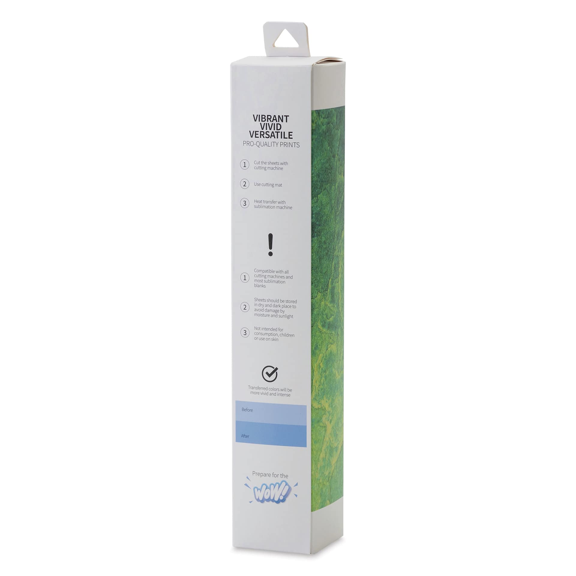 Craft Express Sublimation Pattern Transfer Sheets - Electric Lake Green, 12" x 12", Pkg of 4 back of box