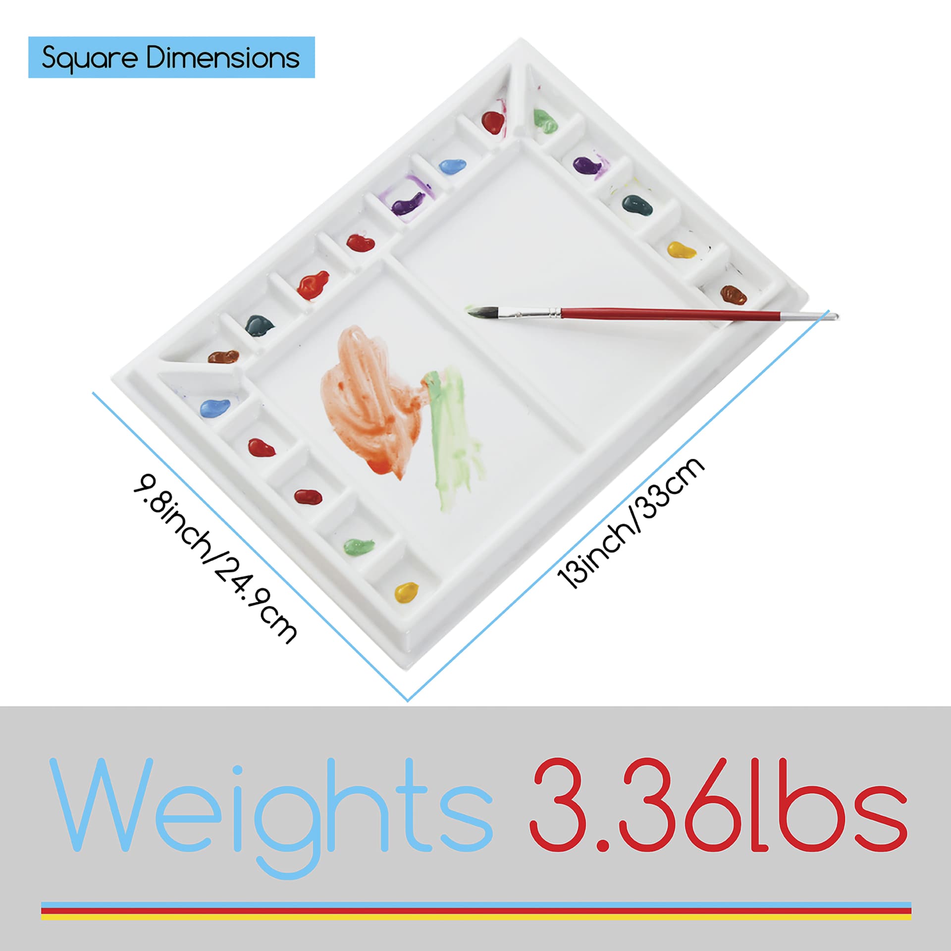 Meeden Studio Porcelain Paint Palette - dimensions