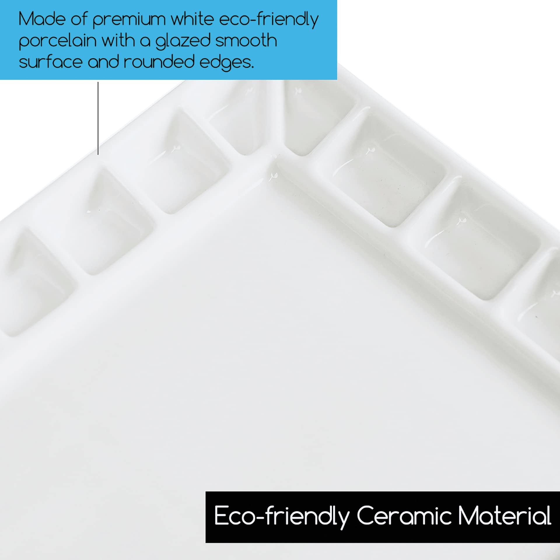 Meeden 18-Well Porcelain Paint Palette, corner close-up