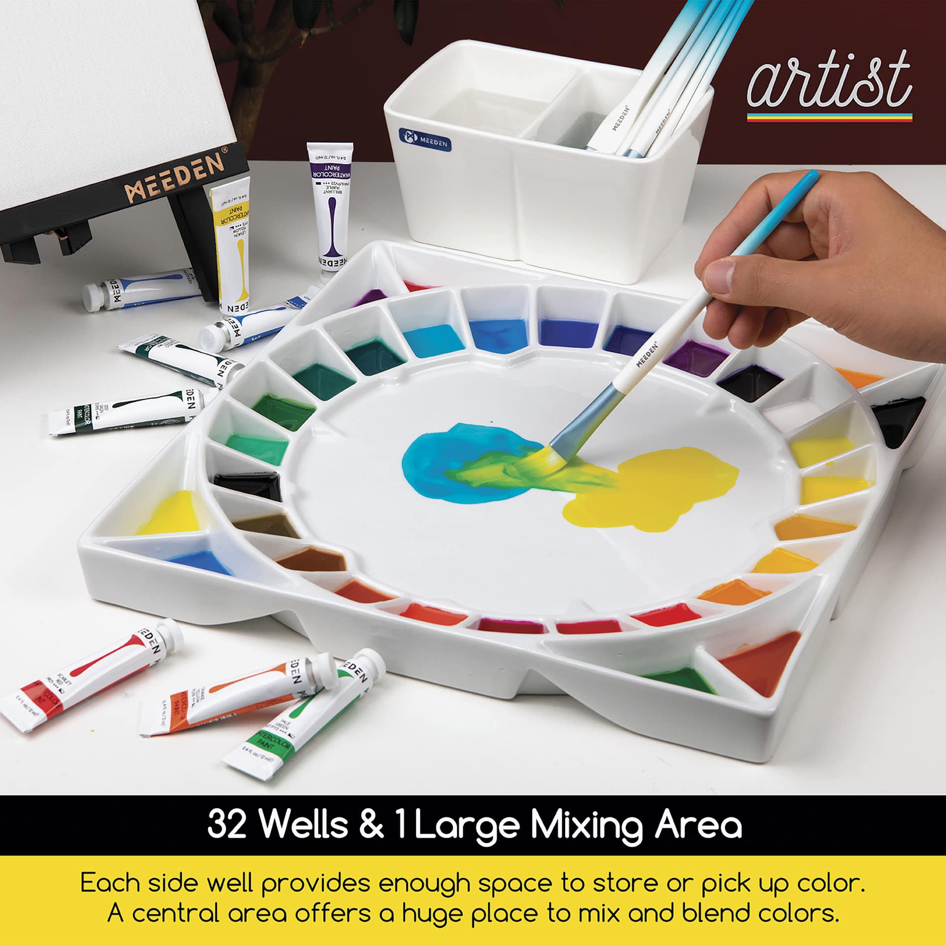 Meeden Heavy Duty Studio Porcelain Paint Palette, color mixing in center of palette