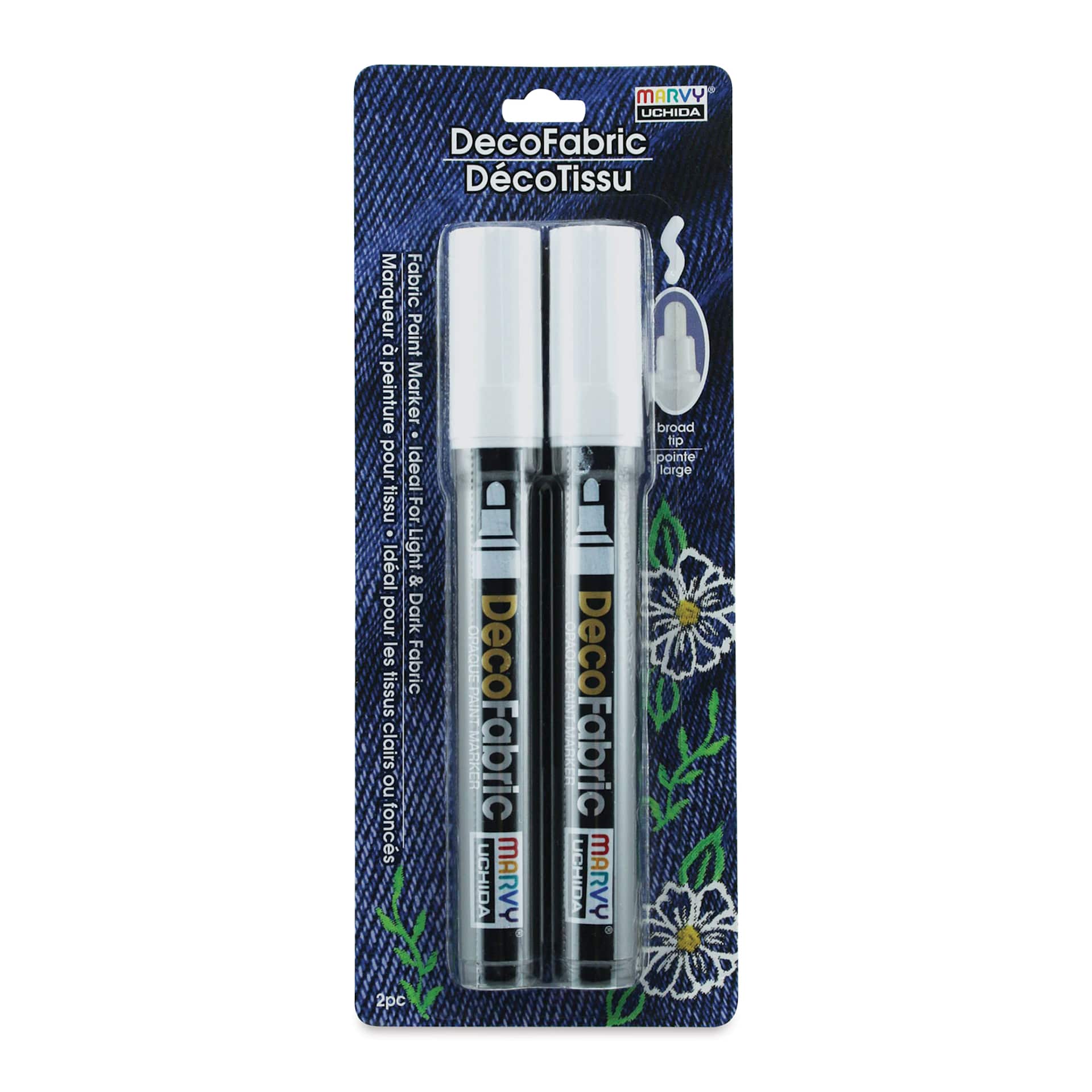 Marvy Uchida DecoFabric Opaque Paint Markers - White, Pkg of 2, front of the packaging