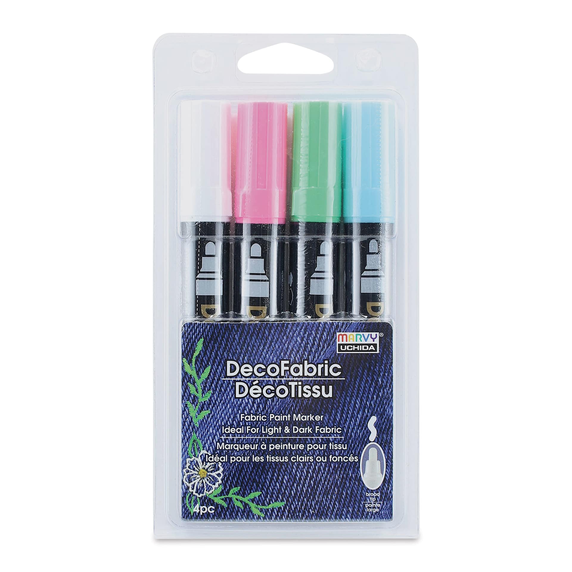 Marvy Uchida DecoFabric Opaque Paint Markers - Fluorescent Colors, Set of 4, front of the packaging