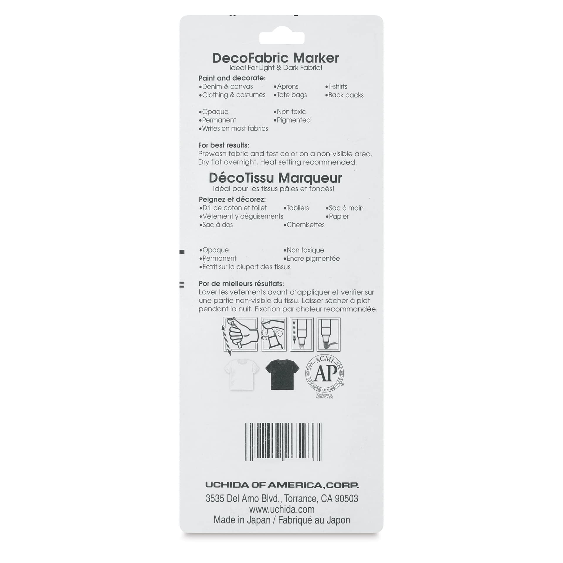 Marvy Uchida DecoFabric Opaque Paint Markers - Black, Pkg of 2, back of the packaging