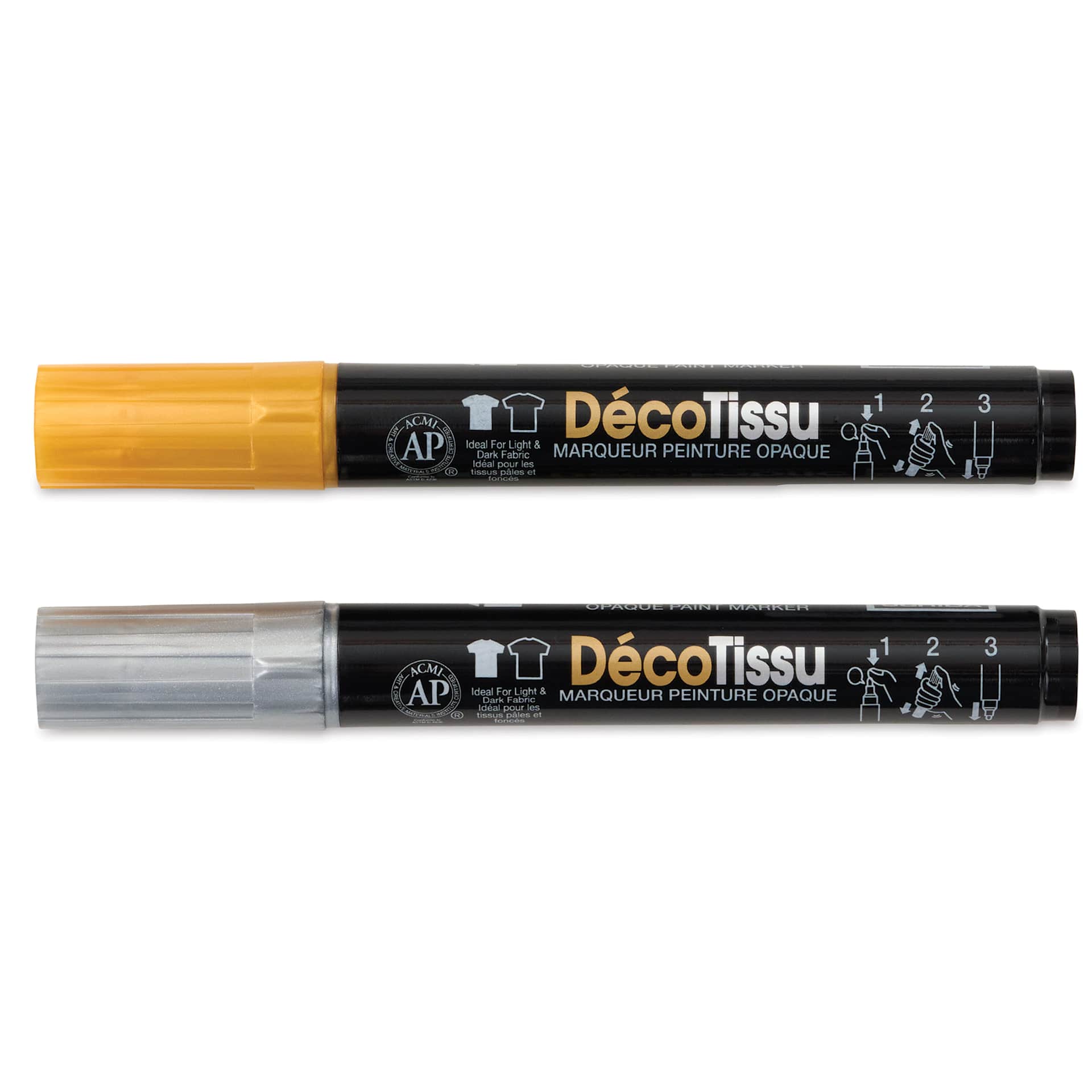 Marvy Uchida DecoFabric Opaque Paint Markers - Gold and Silver, Set of 2, out of the packaging