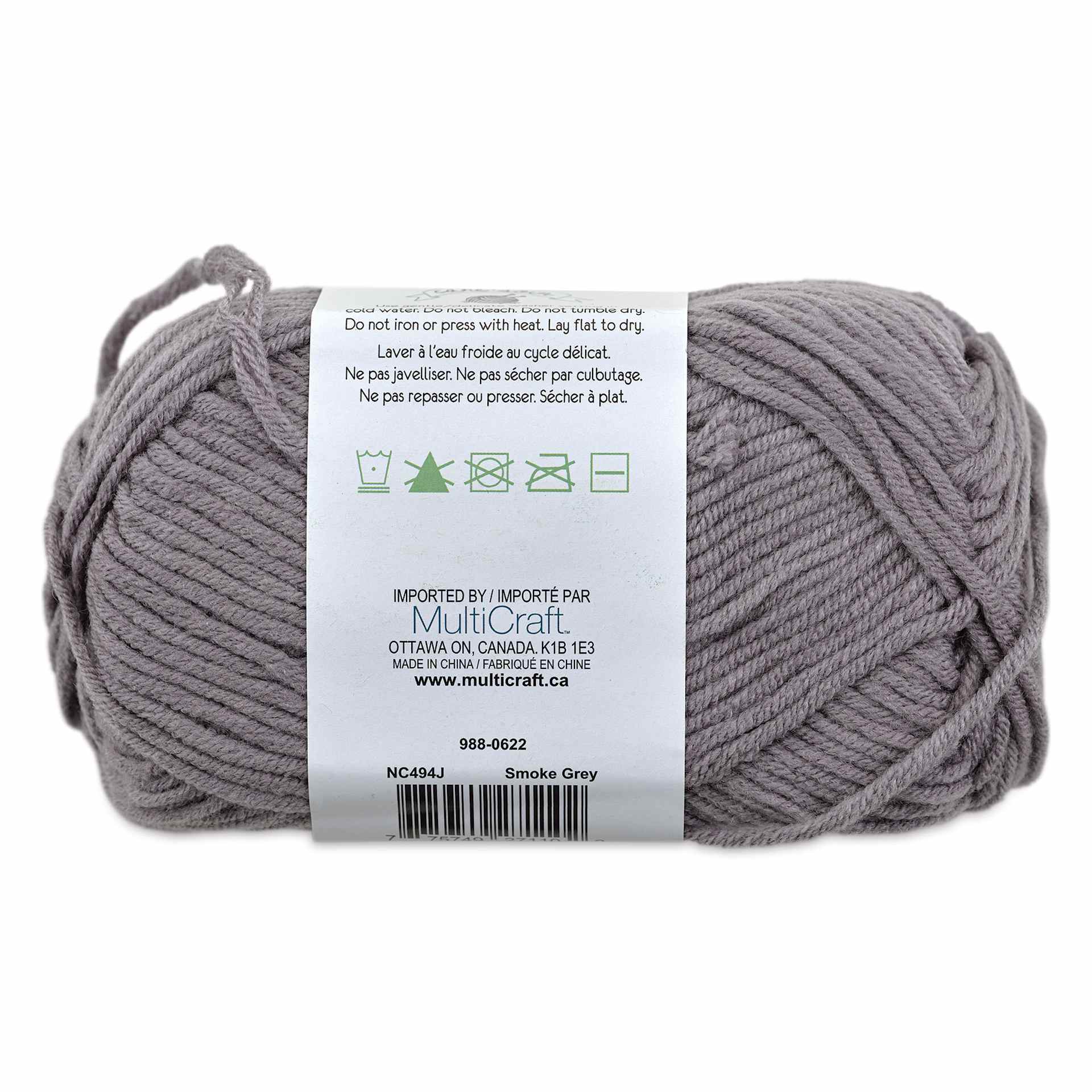 Needle Crafters Milk Cotton Yarn - Smoke Grey, back of the packaging showing care instructions