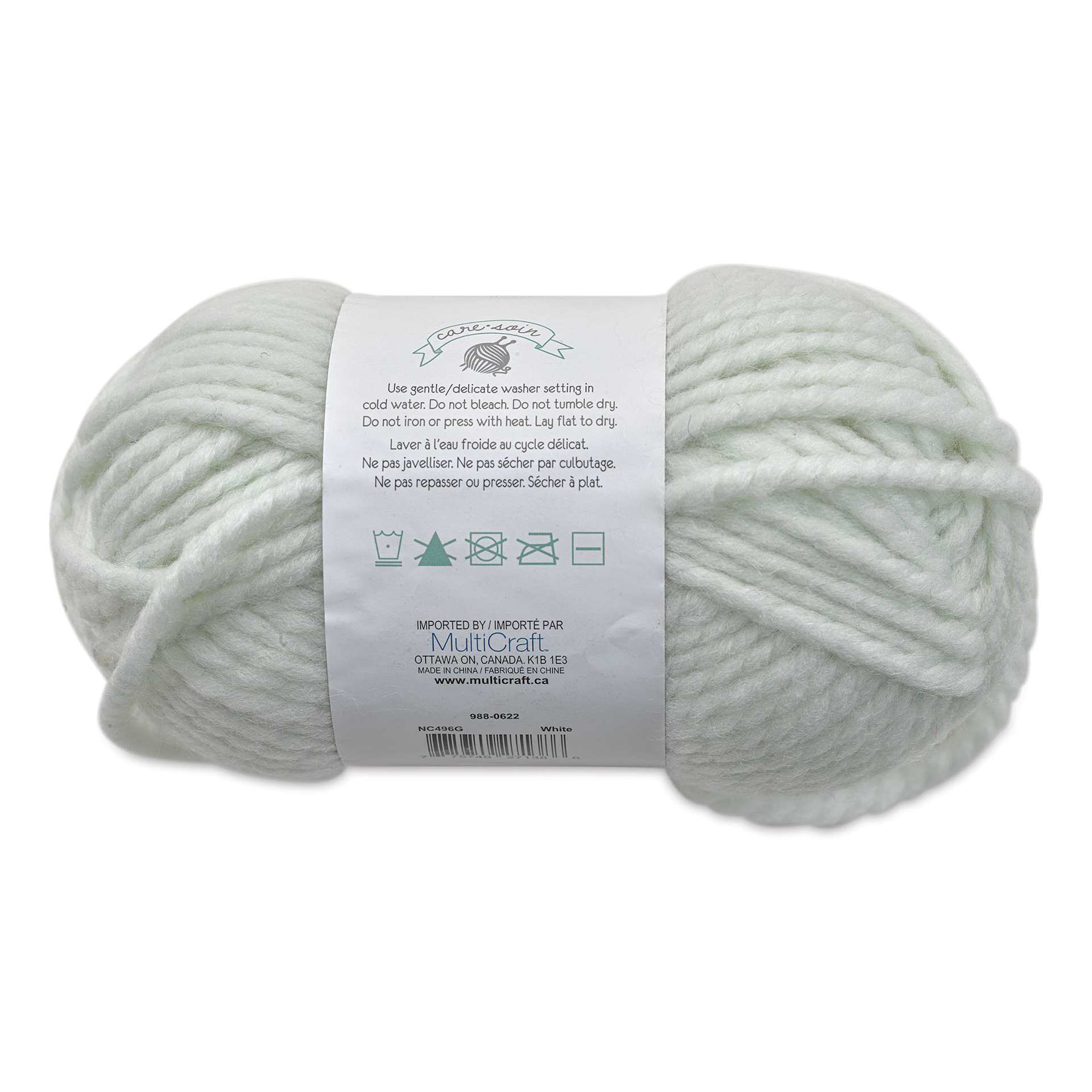 Needle Crafters Chunky Standard Twist Yarn - White, back of the packaging