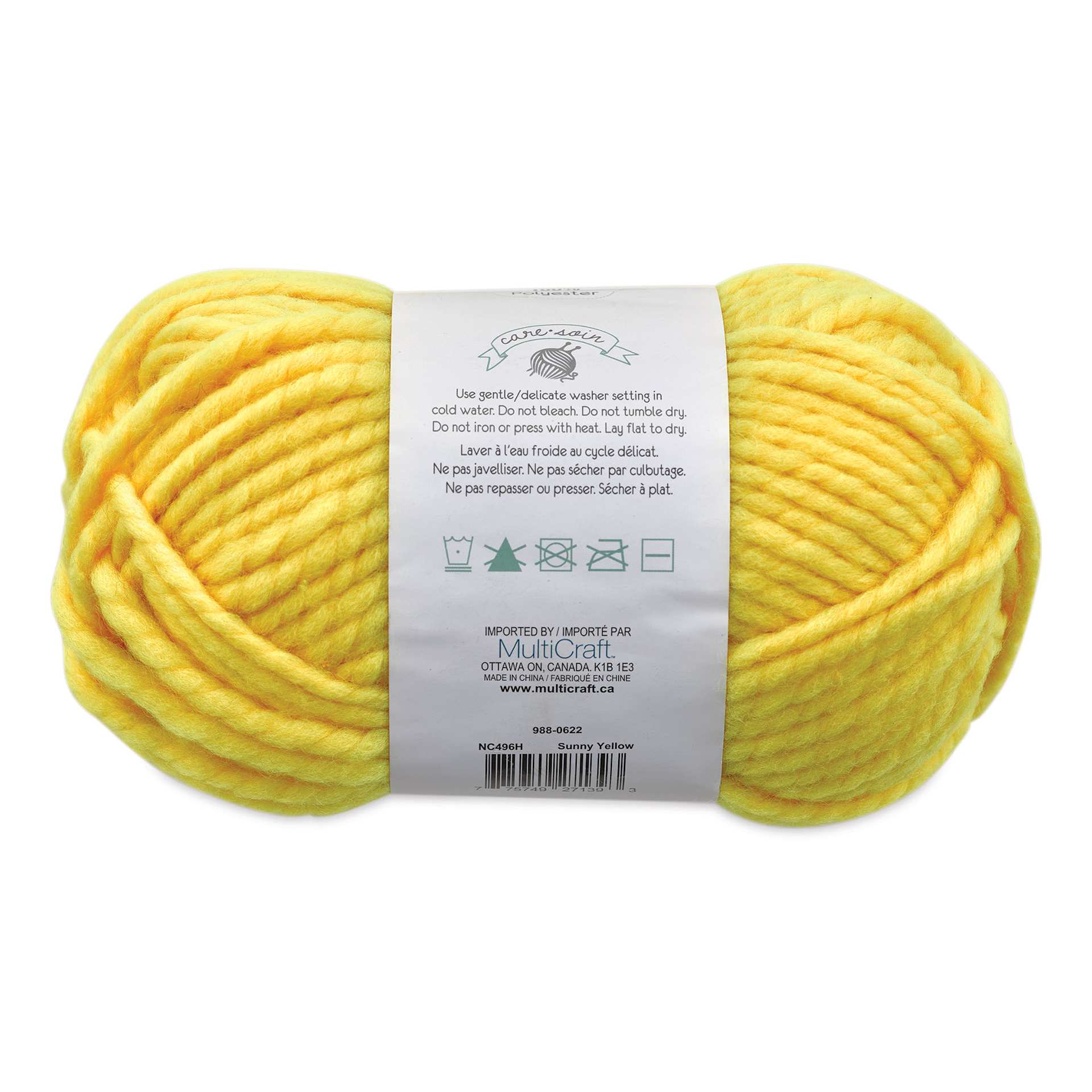 Needle Crafters Chunky Standard Twist Yarn - Sunny Yellow, back of the packaging
