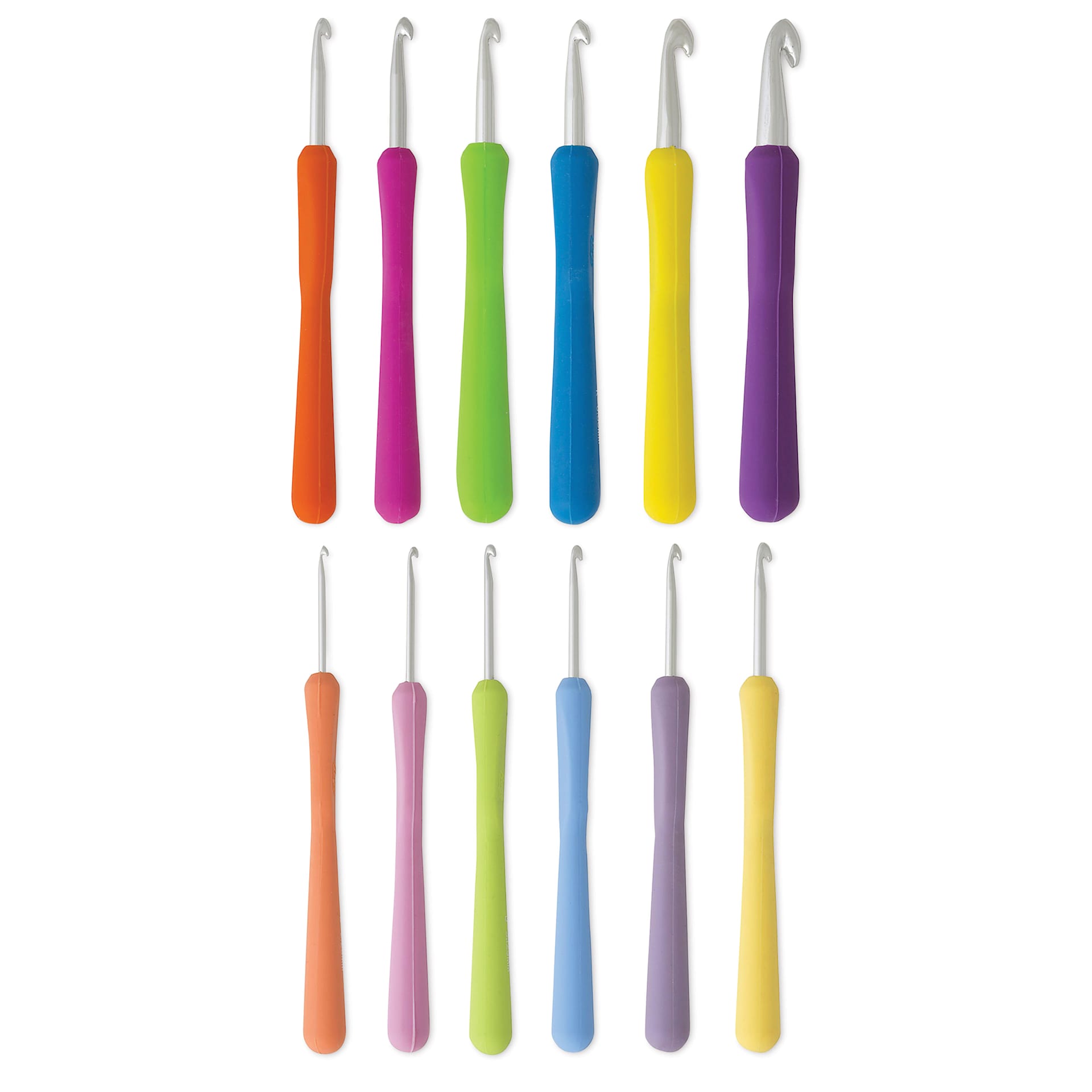 Boye Ergo Crochet Hooks - Set of 12, B-L and N, Pastel and Fluorescent Colors - out of packaging