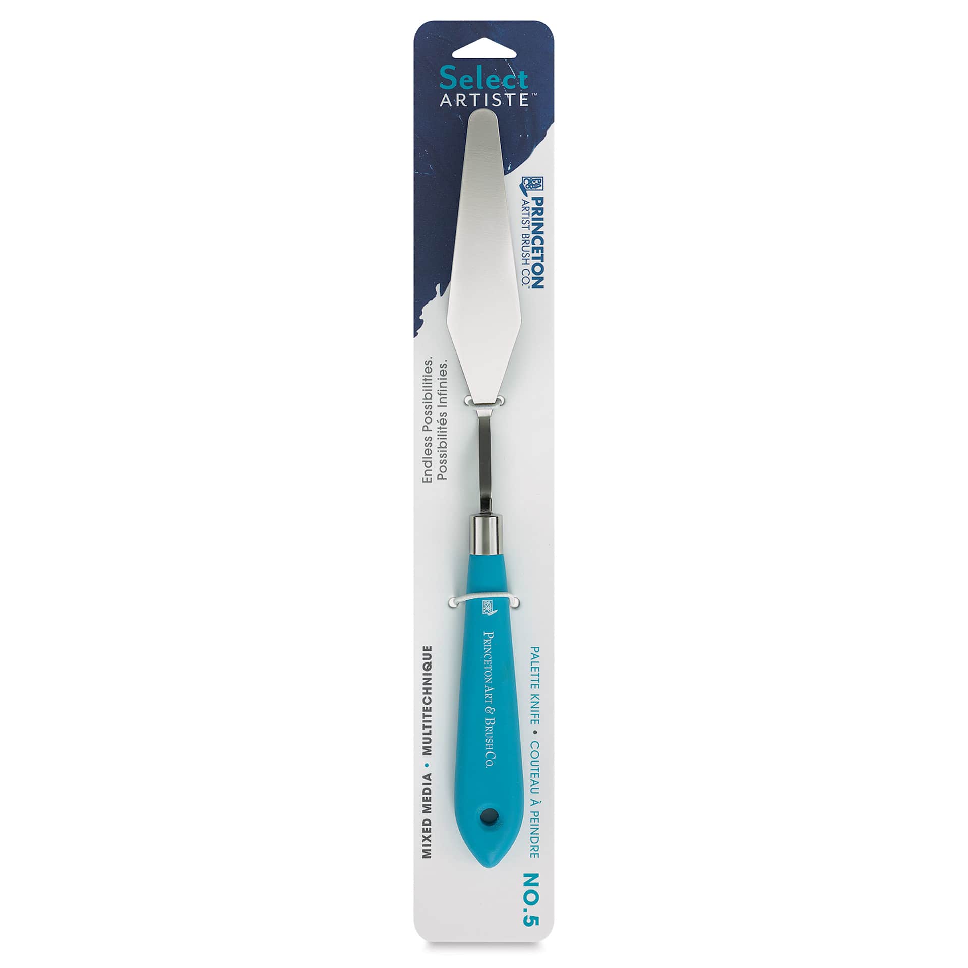 Princeton Select Palette Knife - Style 5, Medium Long Spade, front of the packaging