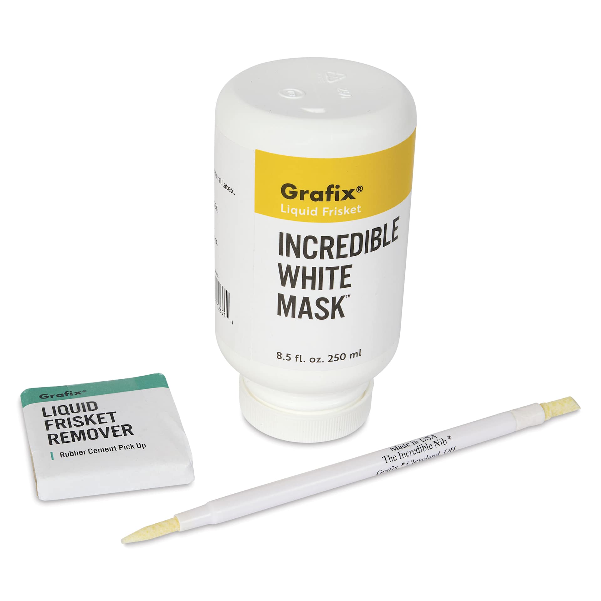 Grafix Incredible White Mask Frisket Kit - Liquid Frisket and The Incredible Nib Kit, Large