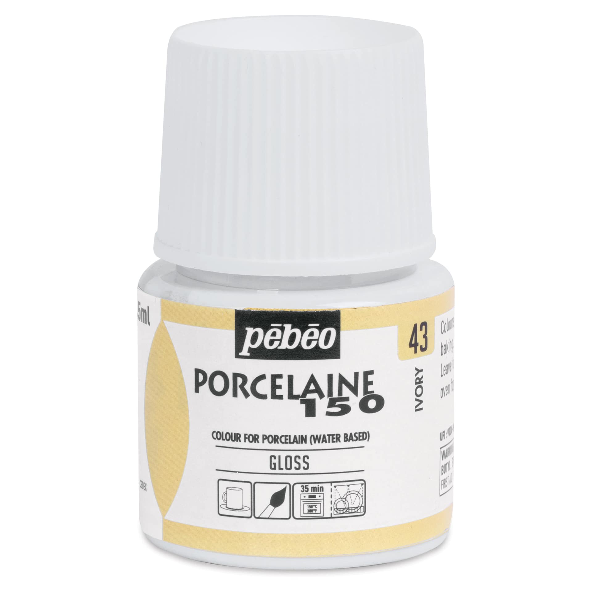 Pebeo Porcelaine 150 Paint - Ivory, Opaque, 45 ml bottle (front of bottle)