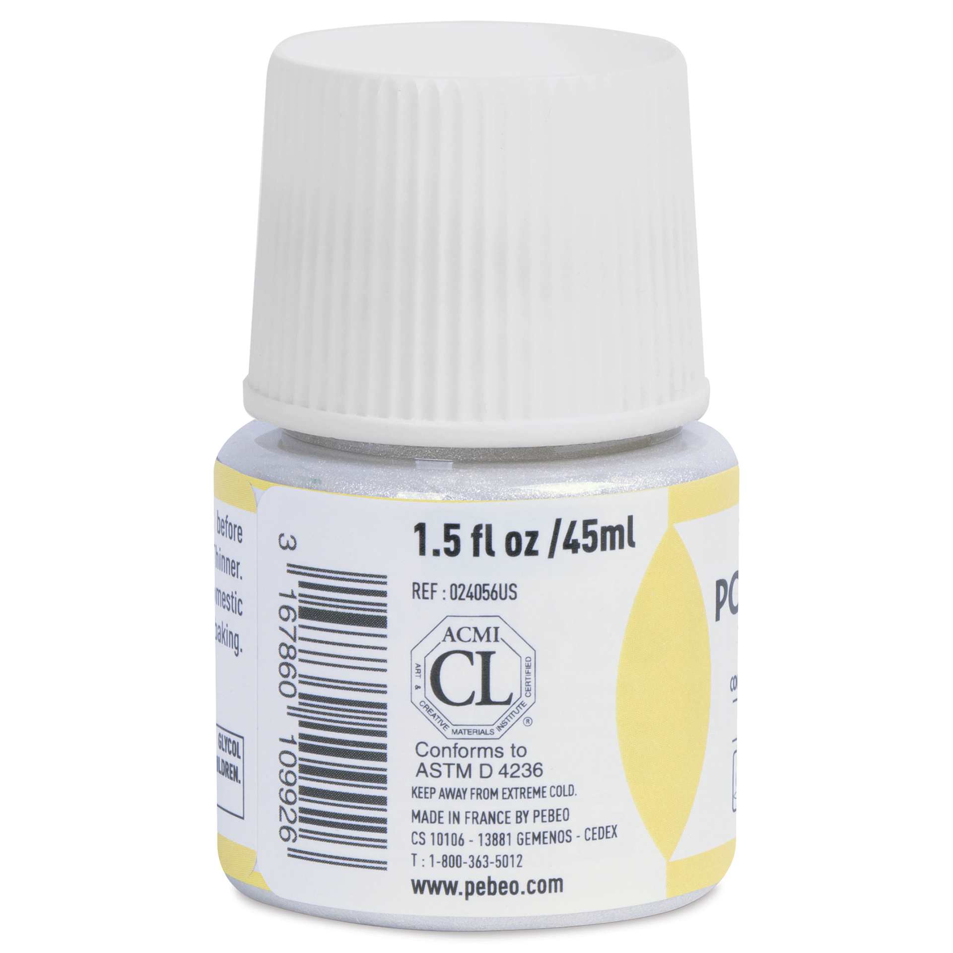 Pebeo Porcelaine 150 Paint - Pearl White, Shimmer, 45 ml bottle (side)