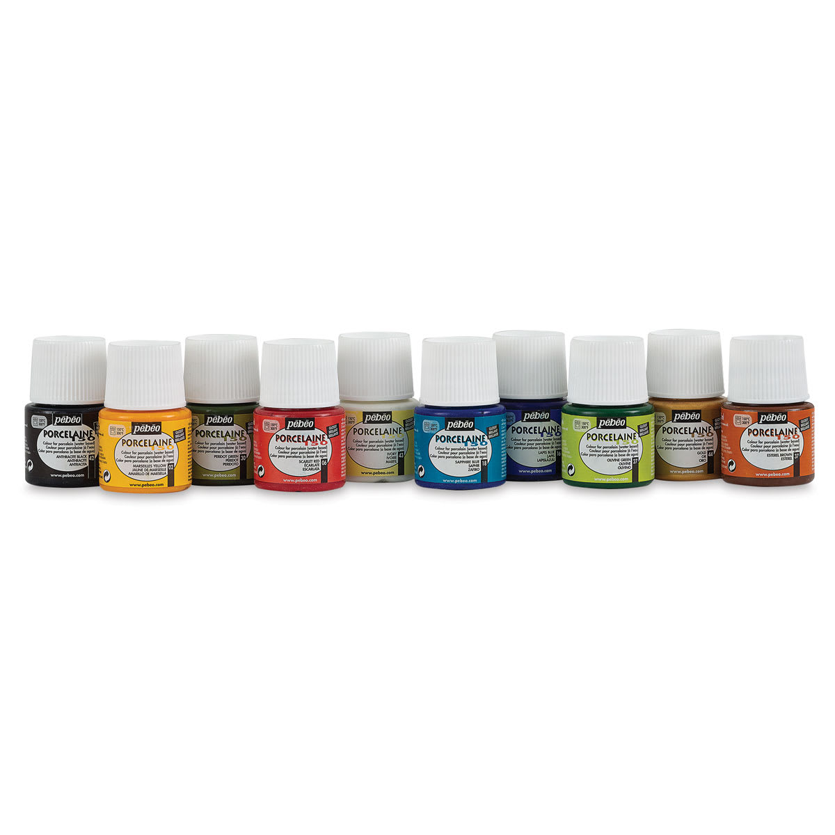 Pebeo Porcelaine 150 Paints - Set of 10, 45 ml bottle set of contents