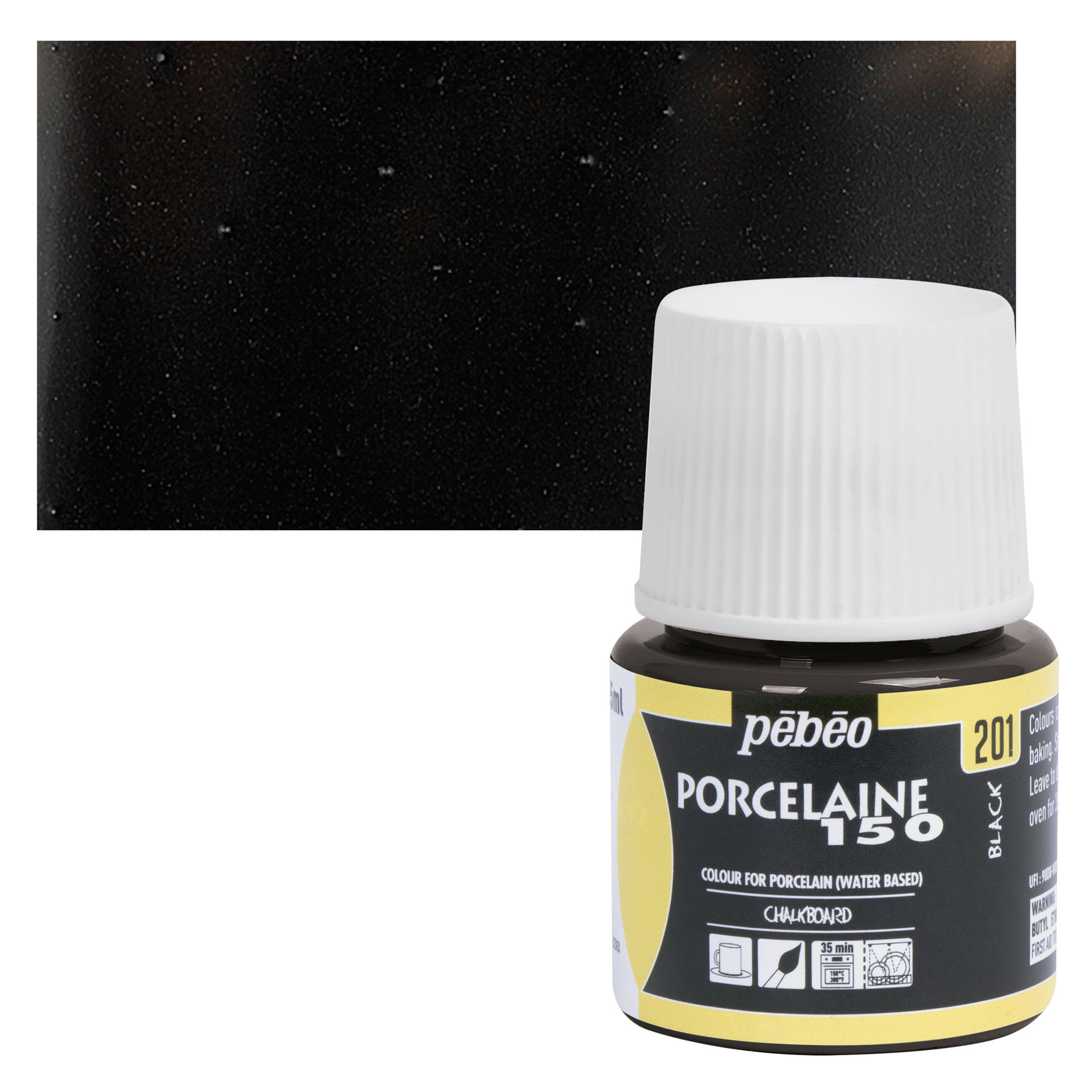 Pebeo Porcelaine 150 Paint - Chalkboard Black, Opaque, 45 ml bottle and swatch