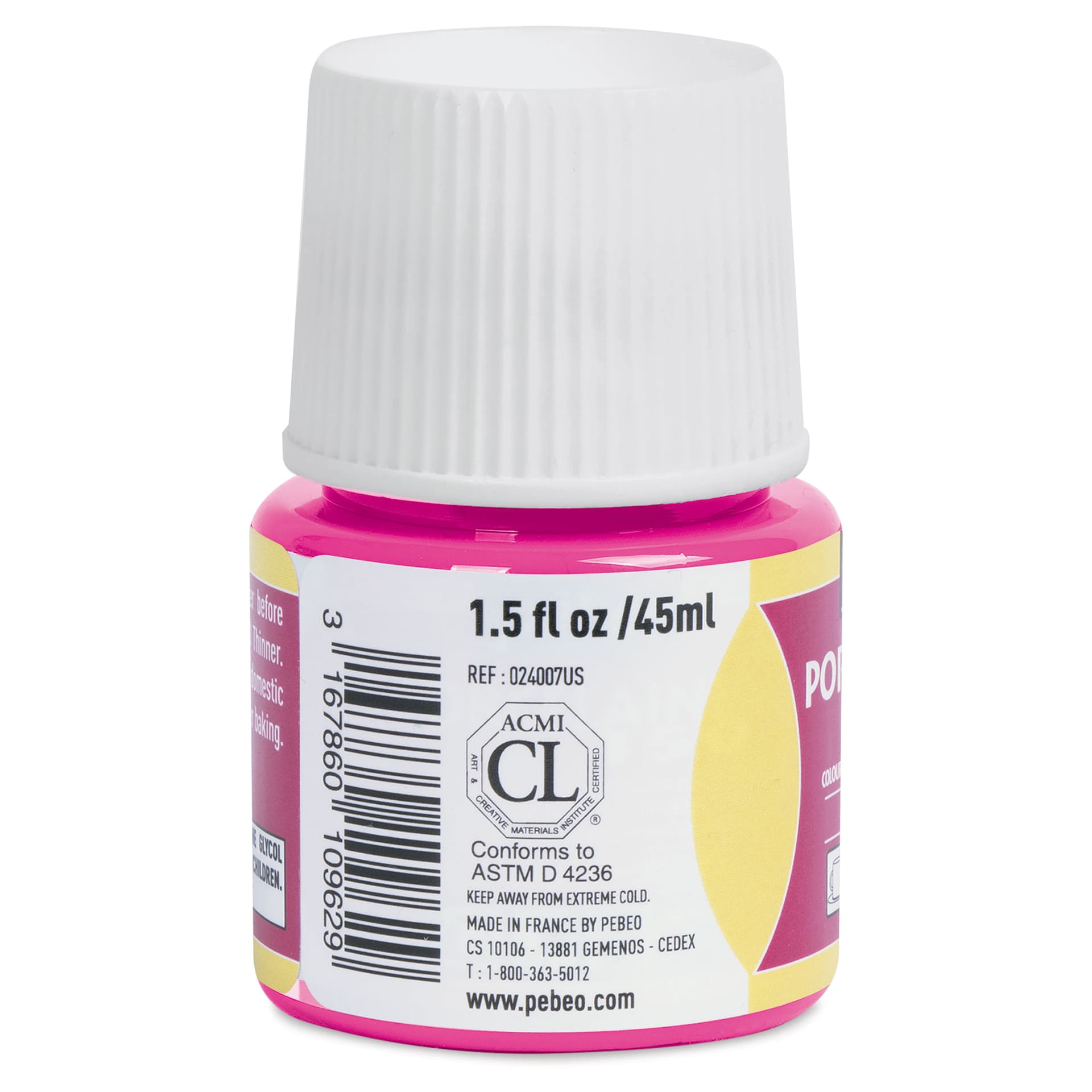Pebeo Porcelaine 150 Paint - Ruby, Transparent, 45 ml bottle (side)