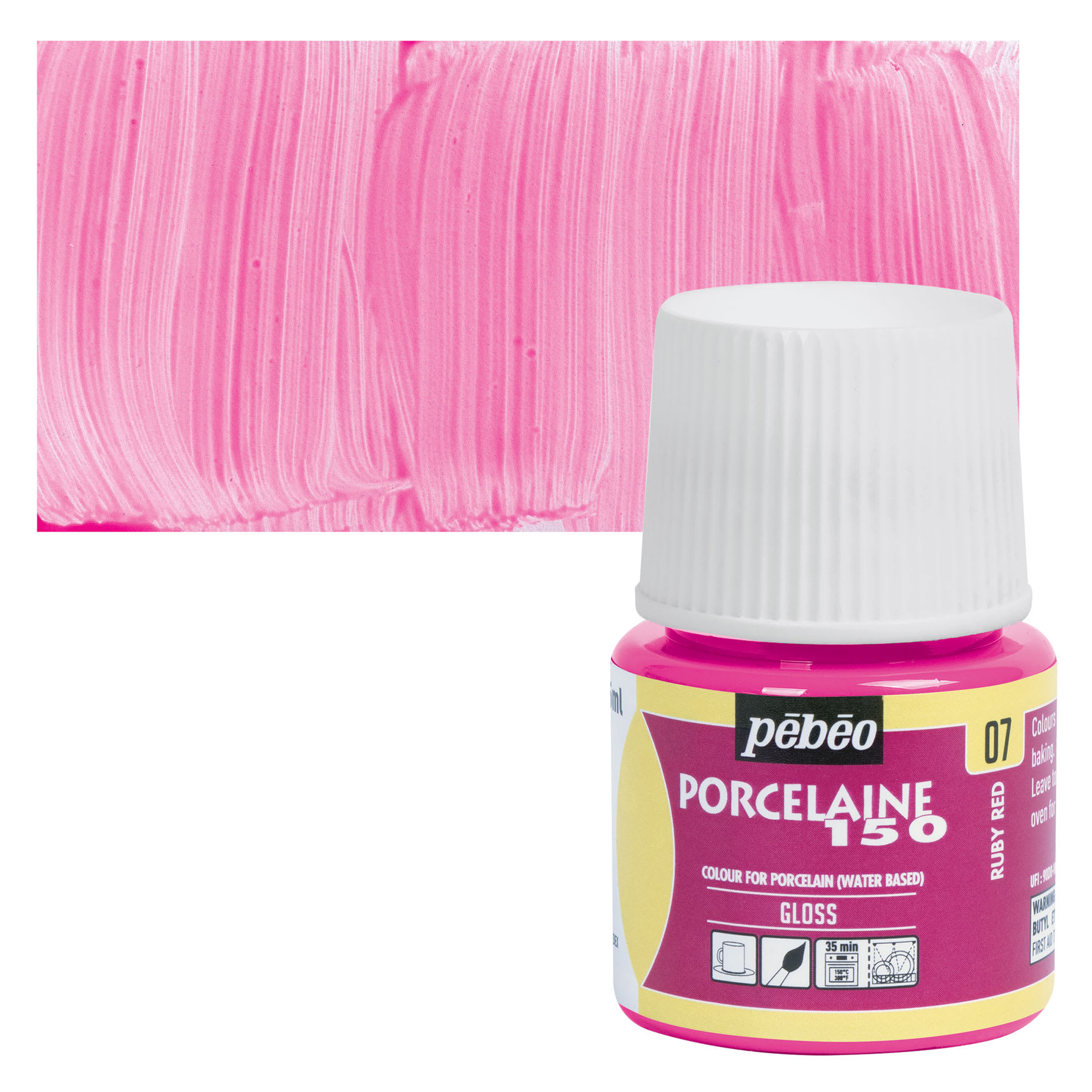Pebeo Porcelaine 150 Paint - Ruby, Transparent, 45 ml bottle and swatch