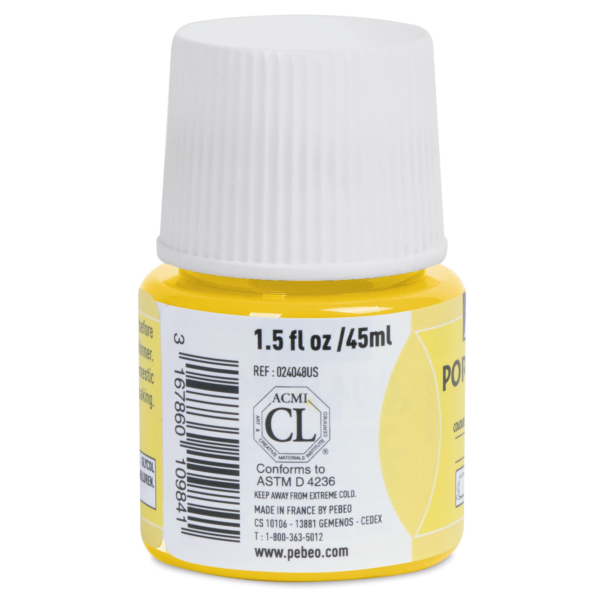 Pebeo Porcelaine 150 Paint - Daffodil, Opaque, 45 ml bottle (side)