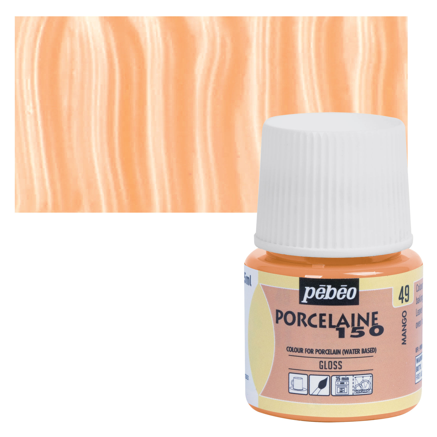 Pebeo Porcelaine 150 Paint - Mango, Opaque, 45 ml bottle and swatch