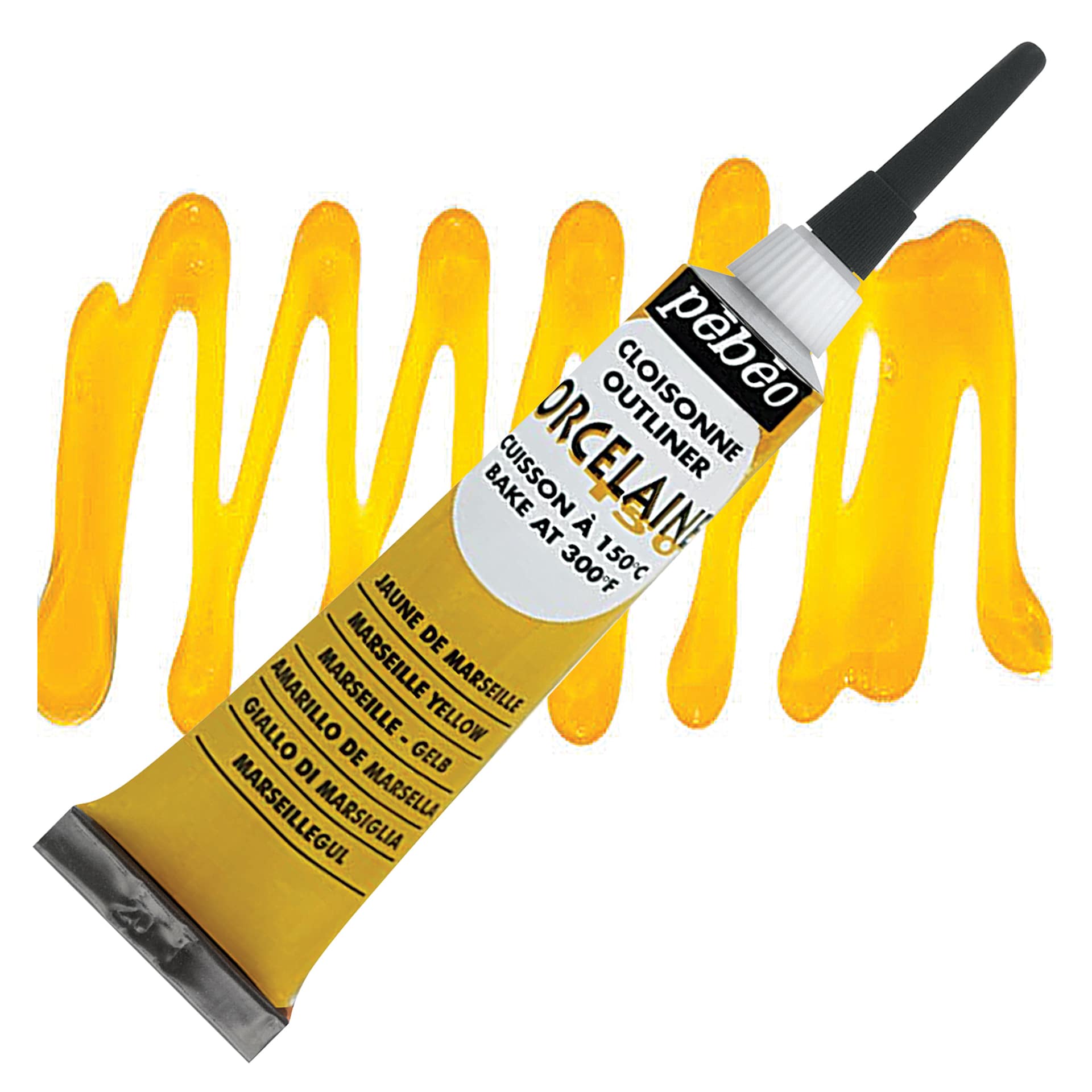 Pebeo Porcelaine 150 Outliner - Marseille Yellow, 20 ml tube and swatch