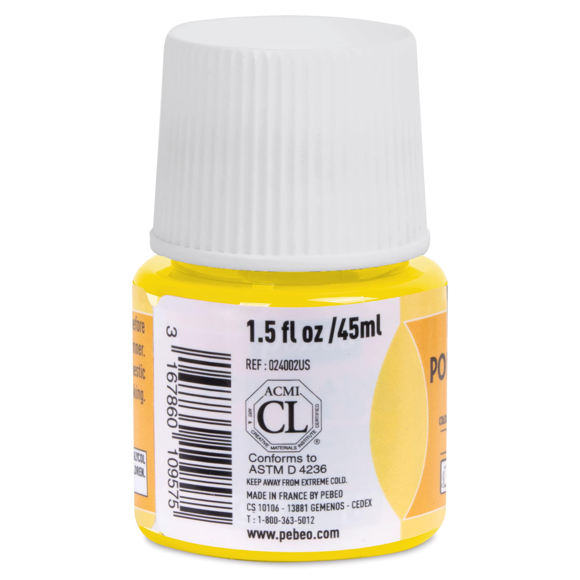 Pebeo Porcelaine 150 Paint - Marseille Yellow, Transparent, 45 ml bottle (side)