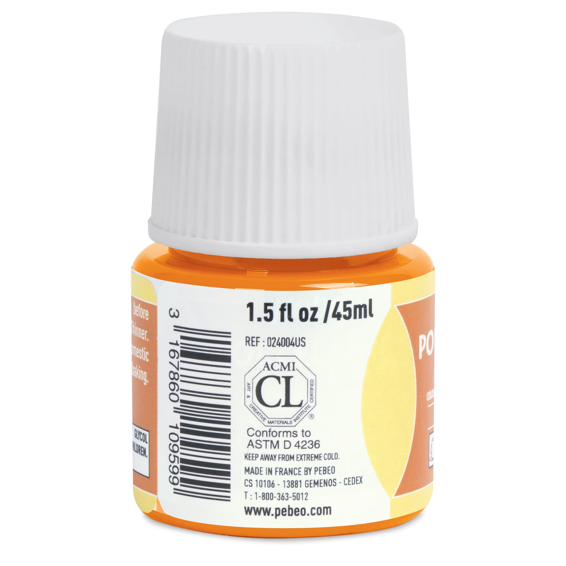Pebeo Porcelaine 150 Paint - Agate Orange, Transparent, 45 ml bottle (side)
