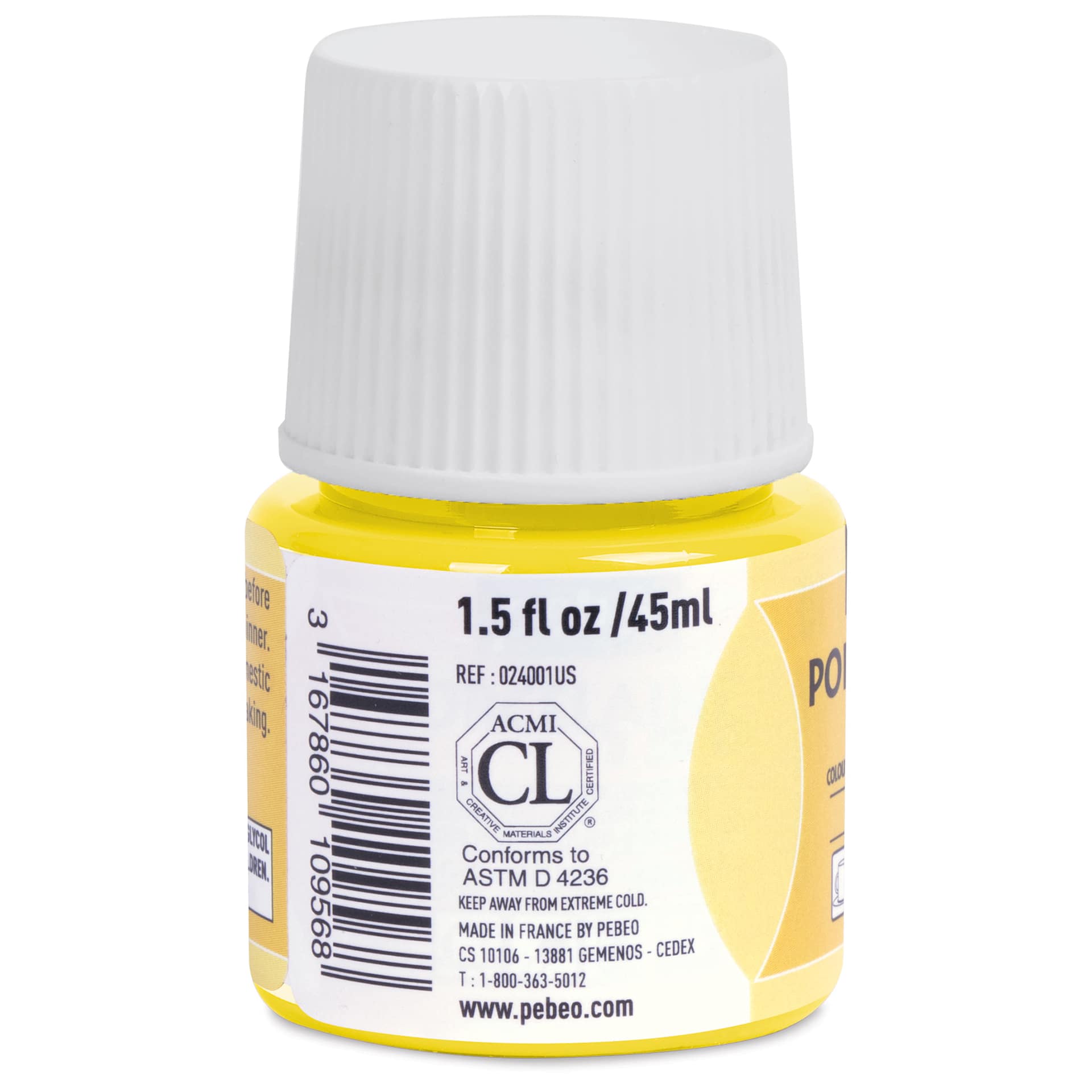 Pebeo Porcelaine 150 Paint - Citrine, Semi-Transparent, 45 ml bottle (side)