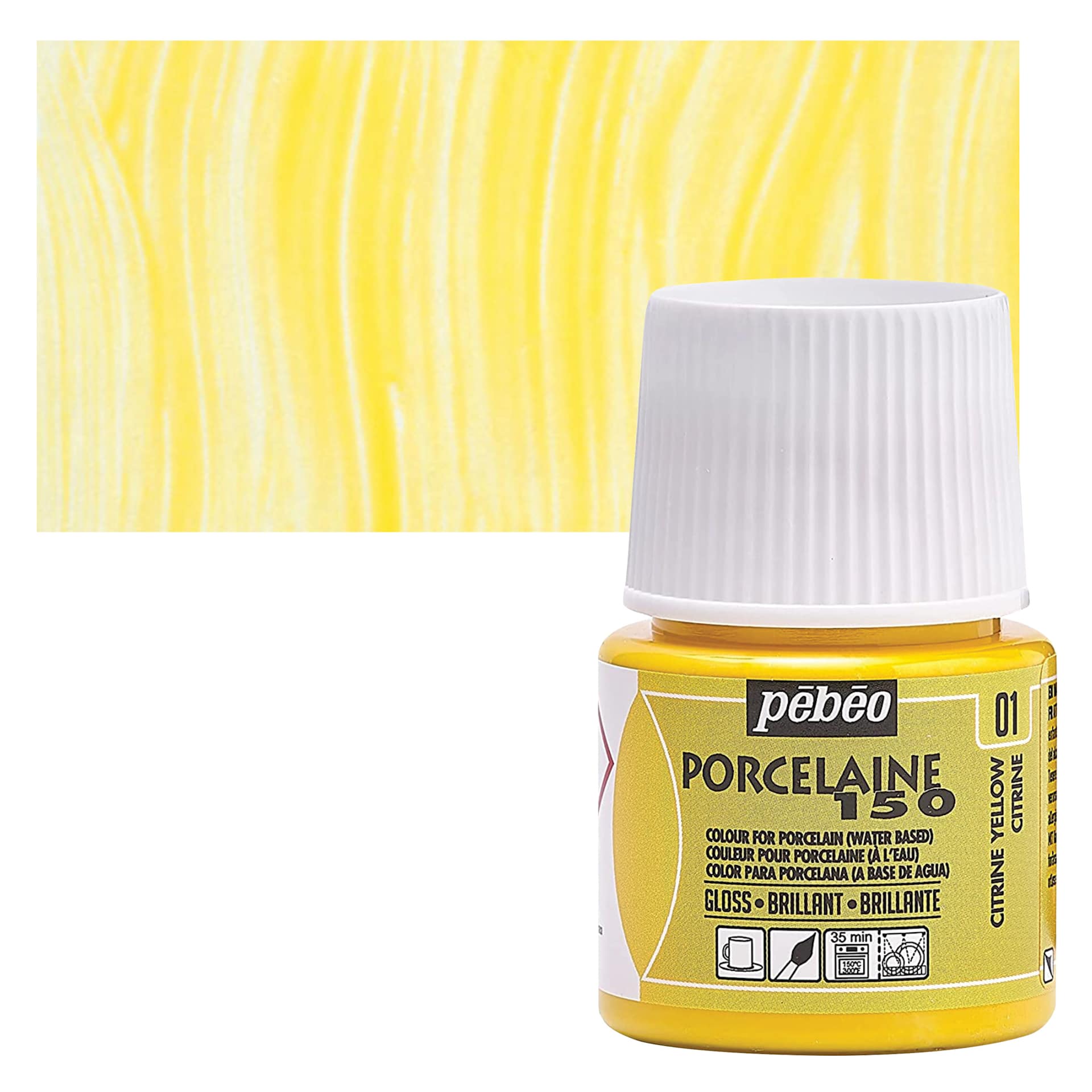 Pebeo Porcelaine 150 Paint - Citrine, Semi-Transparent, 45 ml bottle and swatch