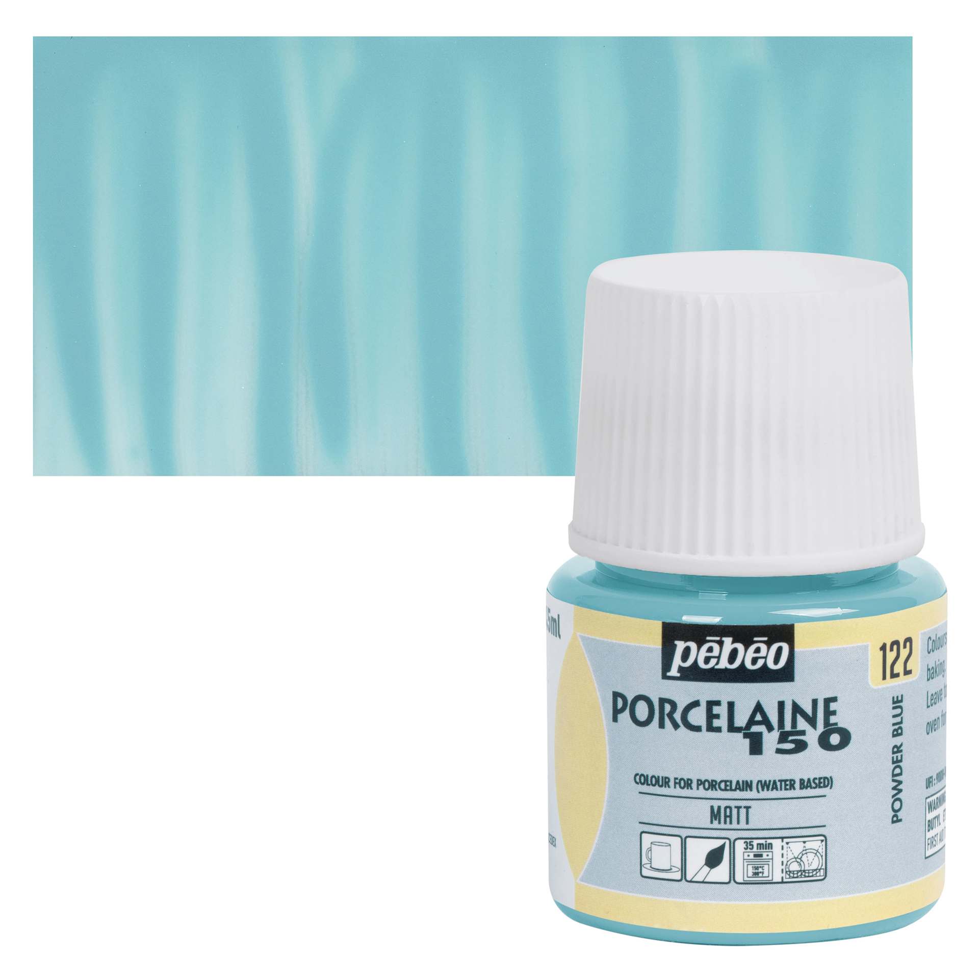 Pebeo Porcelaine 150 Paint - Chalk Powder Blue, 45 ml bottle and swatch