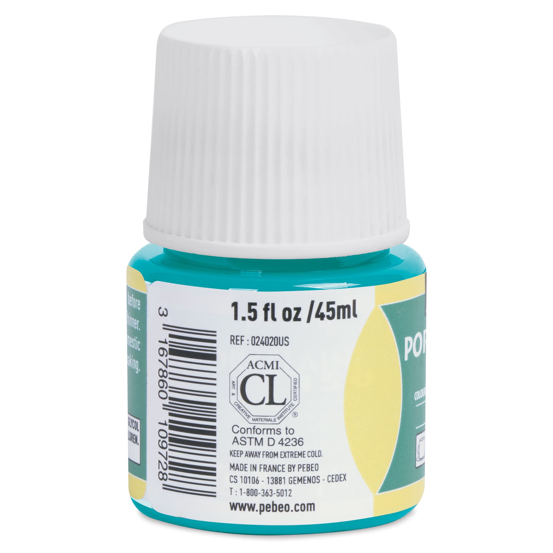 Pebeo Porcelaine 150 Paint - Turquoise, Opaque, 45 ml bottle (side)