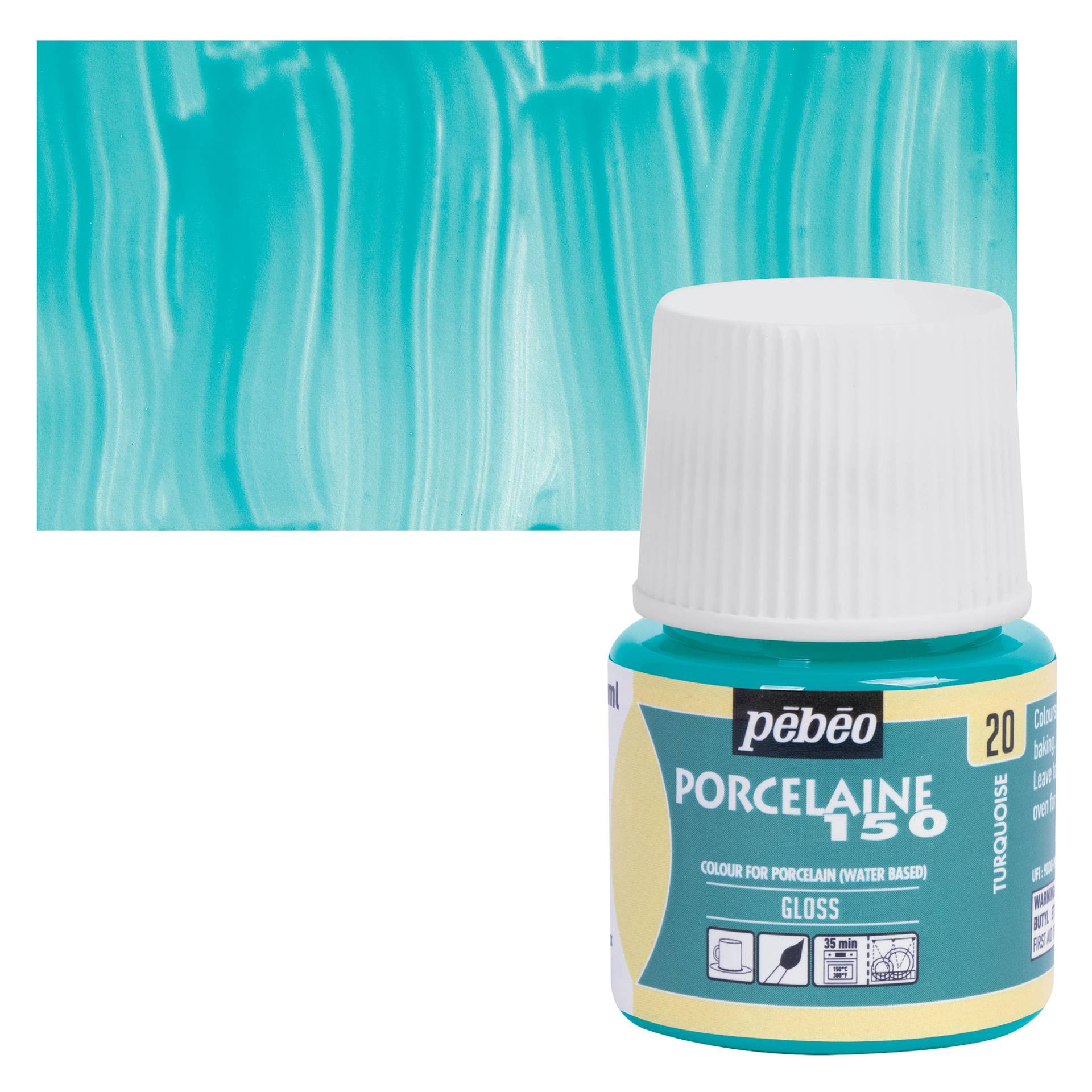 Pebeo Porcelaine 150 Paint - Turquoise, Opaque, 45 ml bottle and swatch