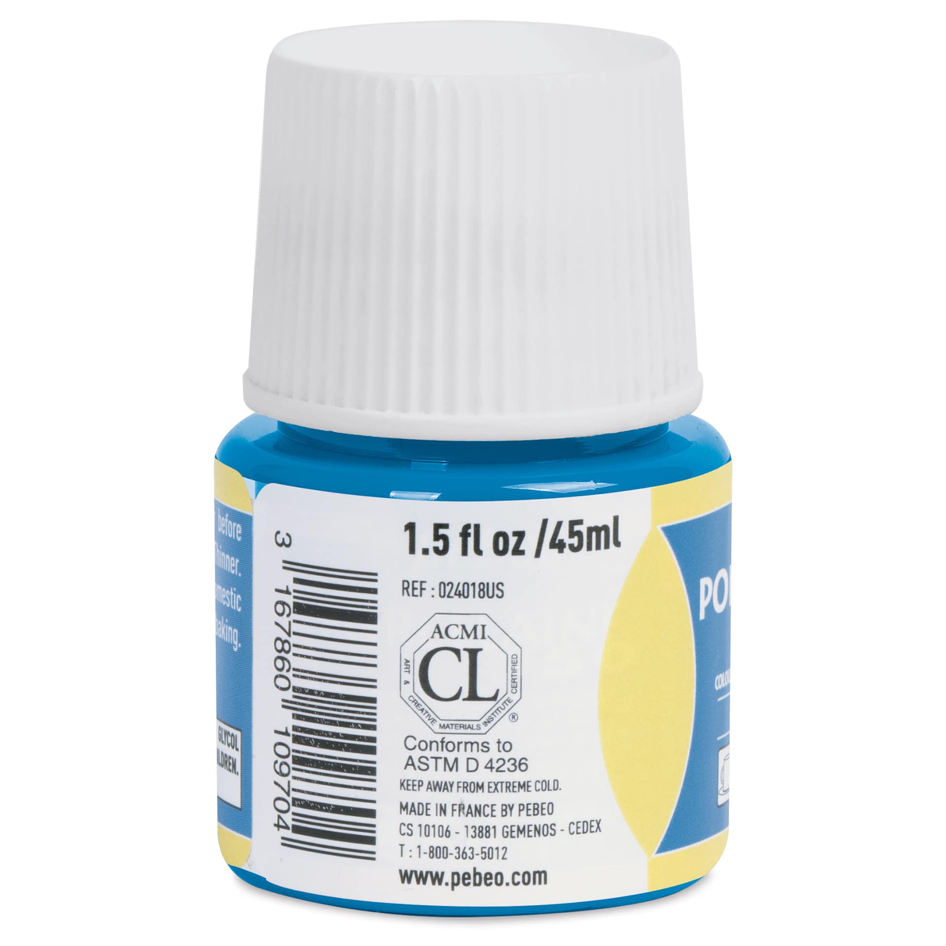 Pebeo Porcelaine 150 Paint - Sapphire, Transparent, 45 ml bottle (side)