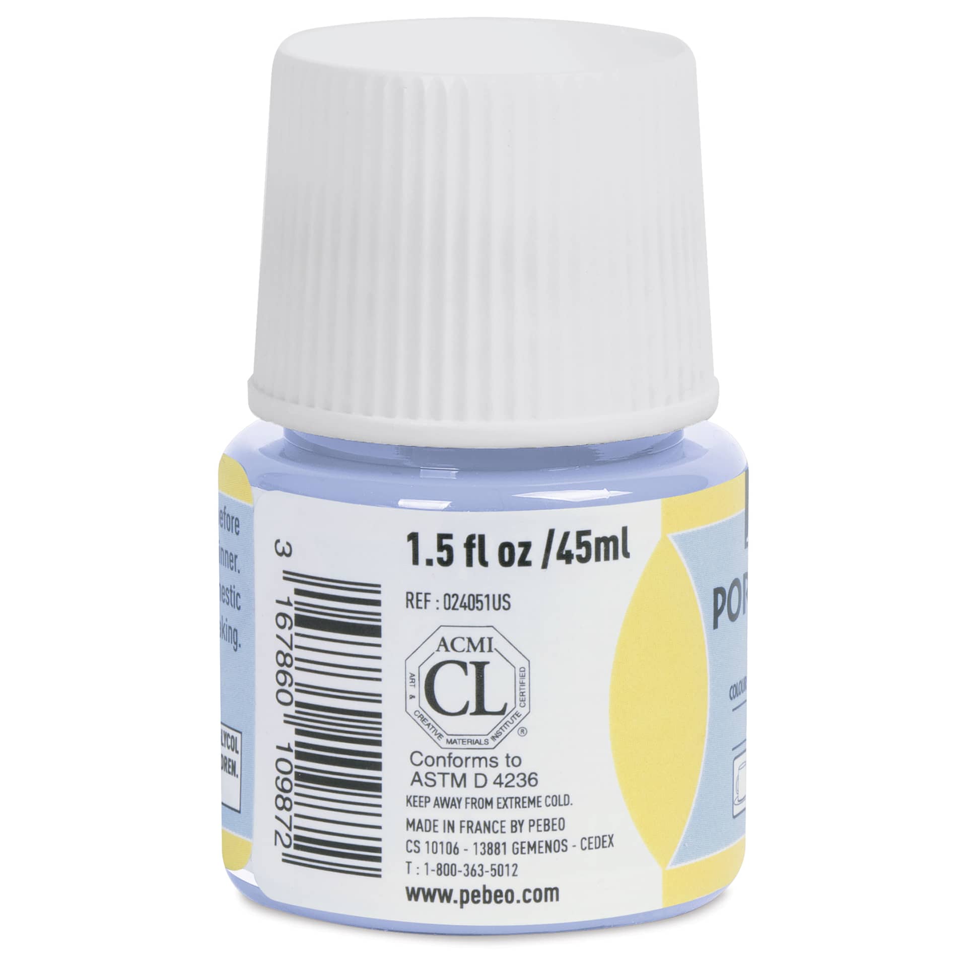 Pebeo Porcelaine 150 Paint - Pastel Blue, Opaque, 45 ml bottle (side)
