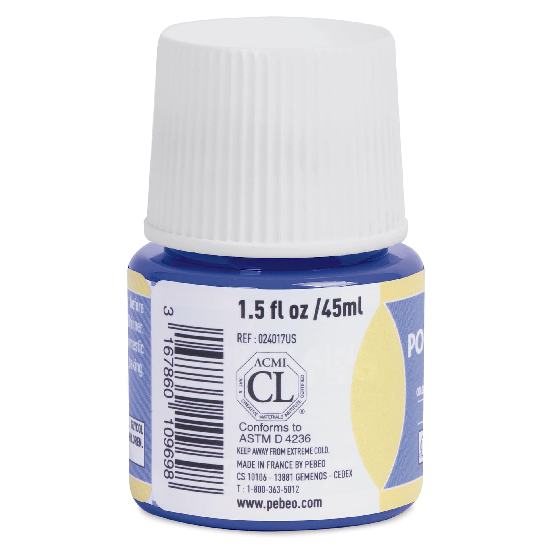 Pebeo Porcelaine 150 Paint - Ming Blue, Opaque, 45 ml bottle (side)