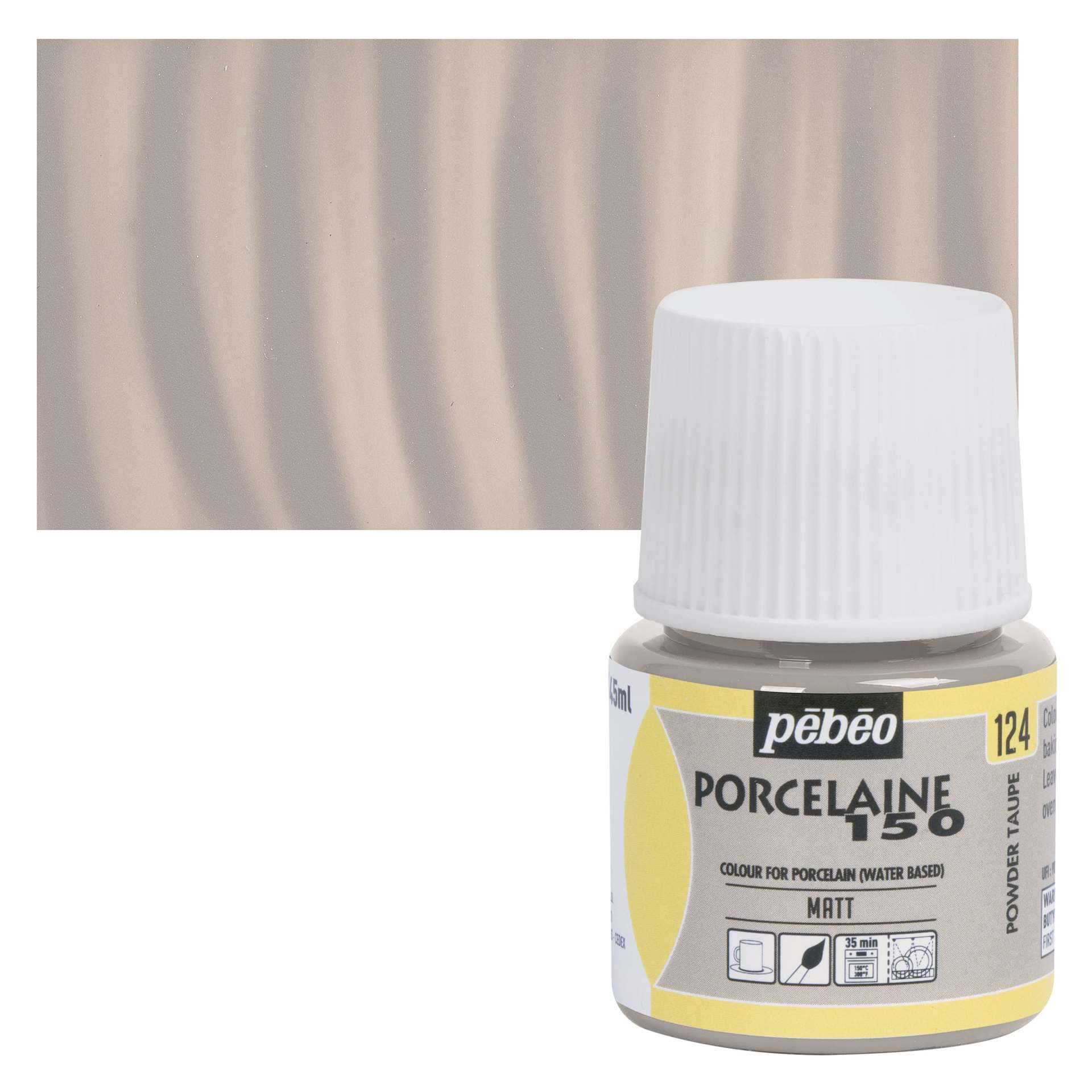Pebeo Porcelaine 150 Paint - Chalk Powder Taupe, 45 ml bottle and swatch