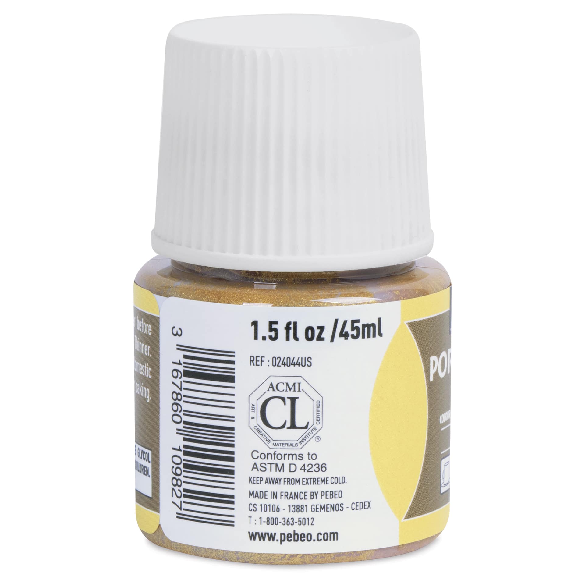 Pebeo Porcelaine 150 Paint - Gold, Opaque, 45 ml bottle (side)