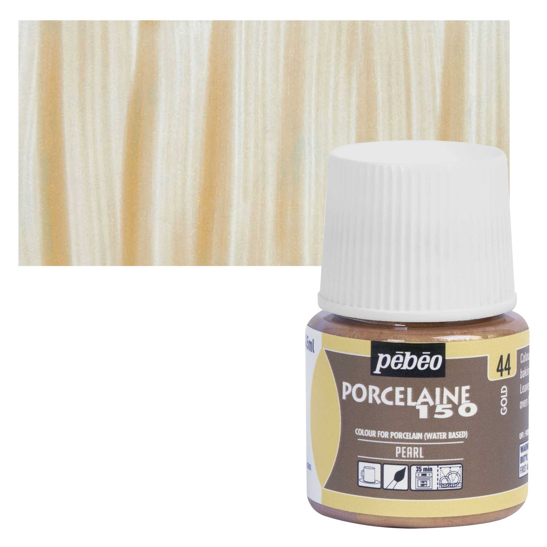 Pebeo Porcelaine 150 Paint - Gold, Opaque, 45 ml bottle and swatch