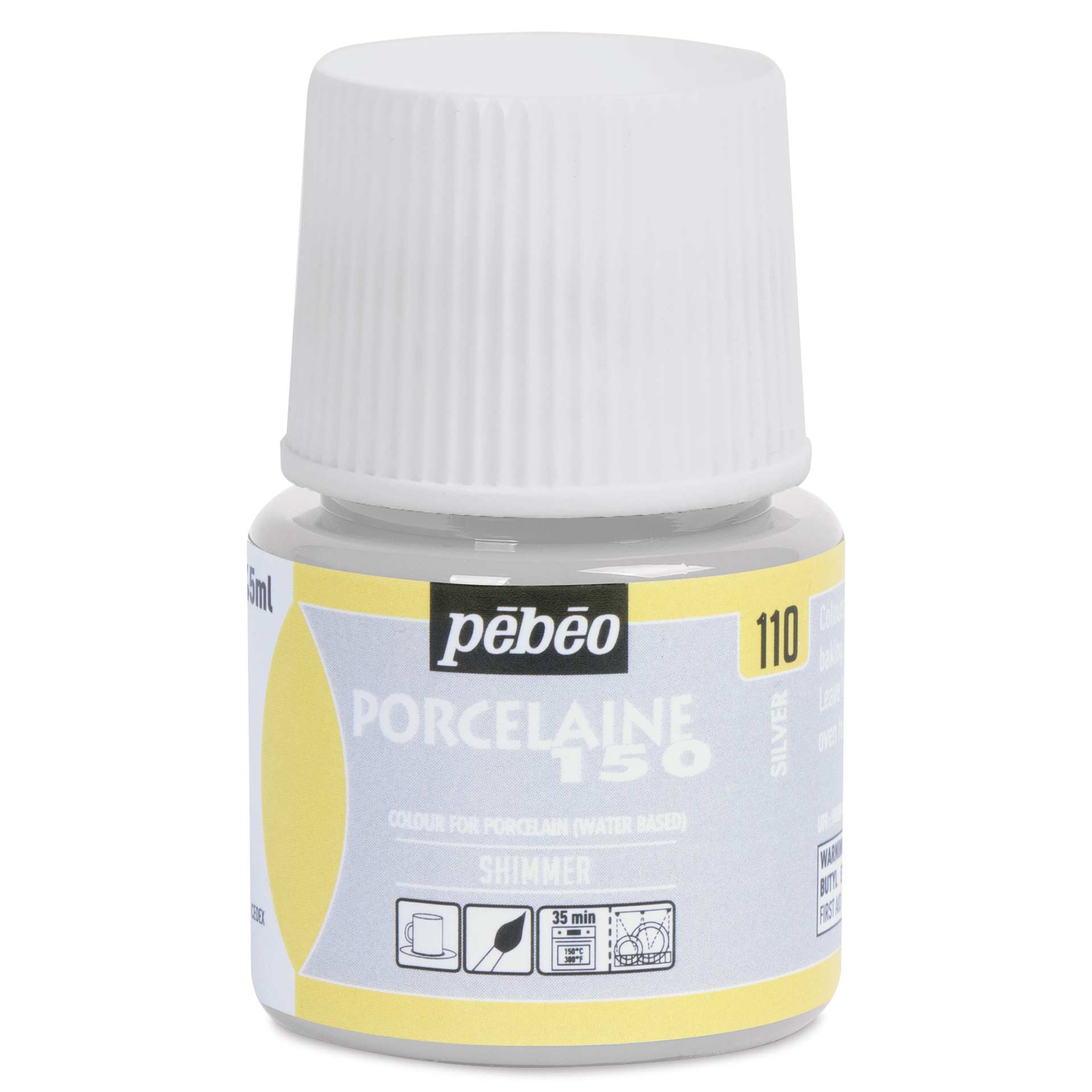 Pebeo Porcelaine 150 Paint - Shimmer Silver, Shimmer Opaque, 45 ml bottle