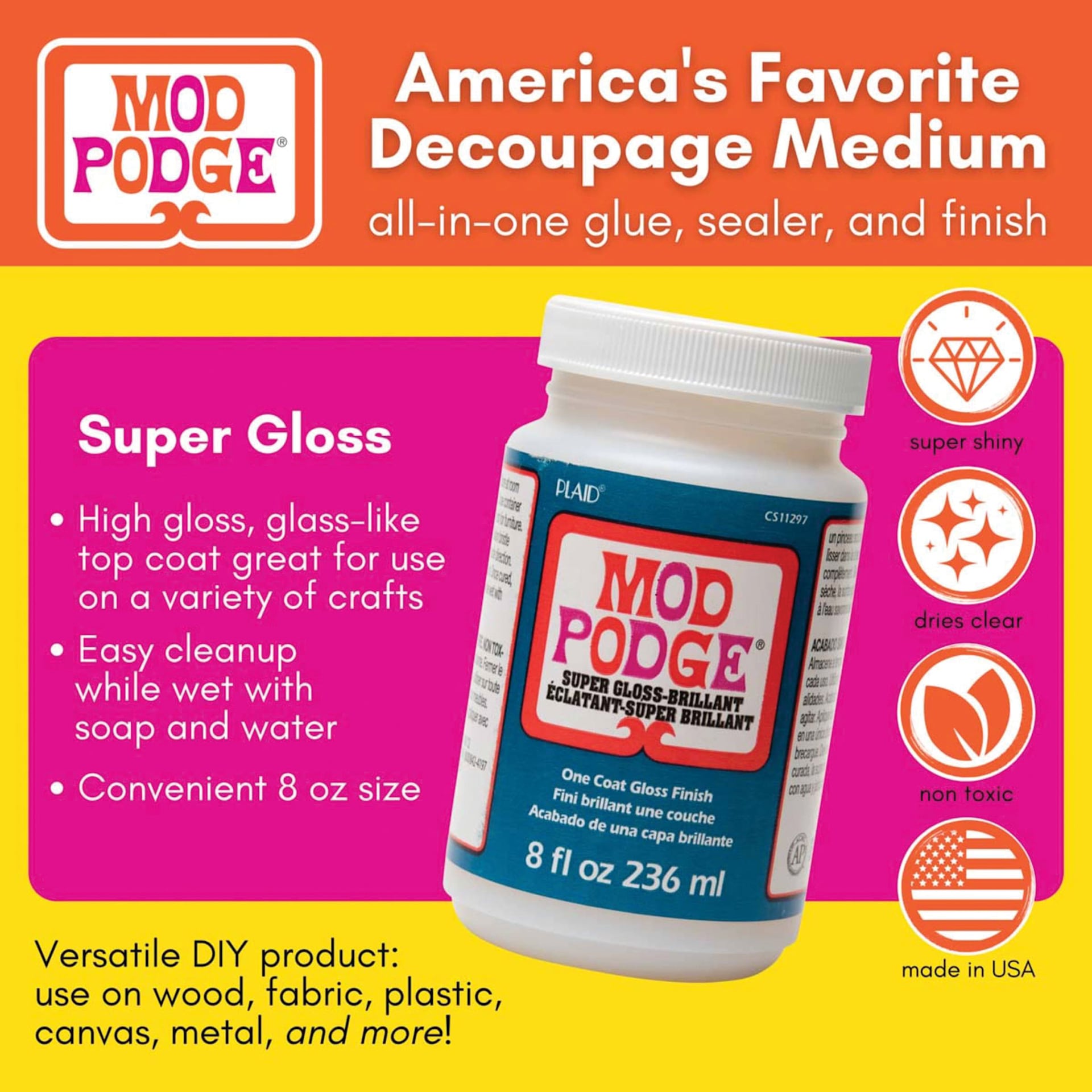 Plaid Mod Podge - Super Gloss Finish, features and specefications displayed