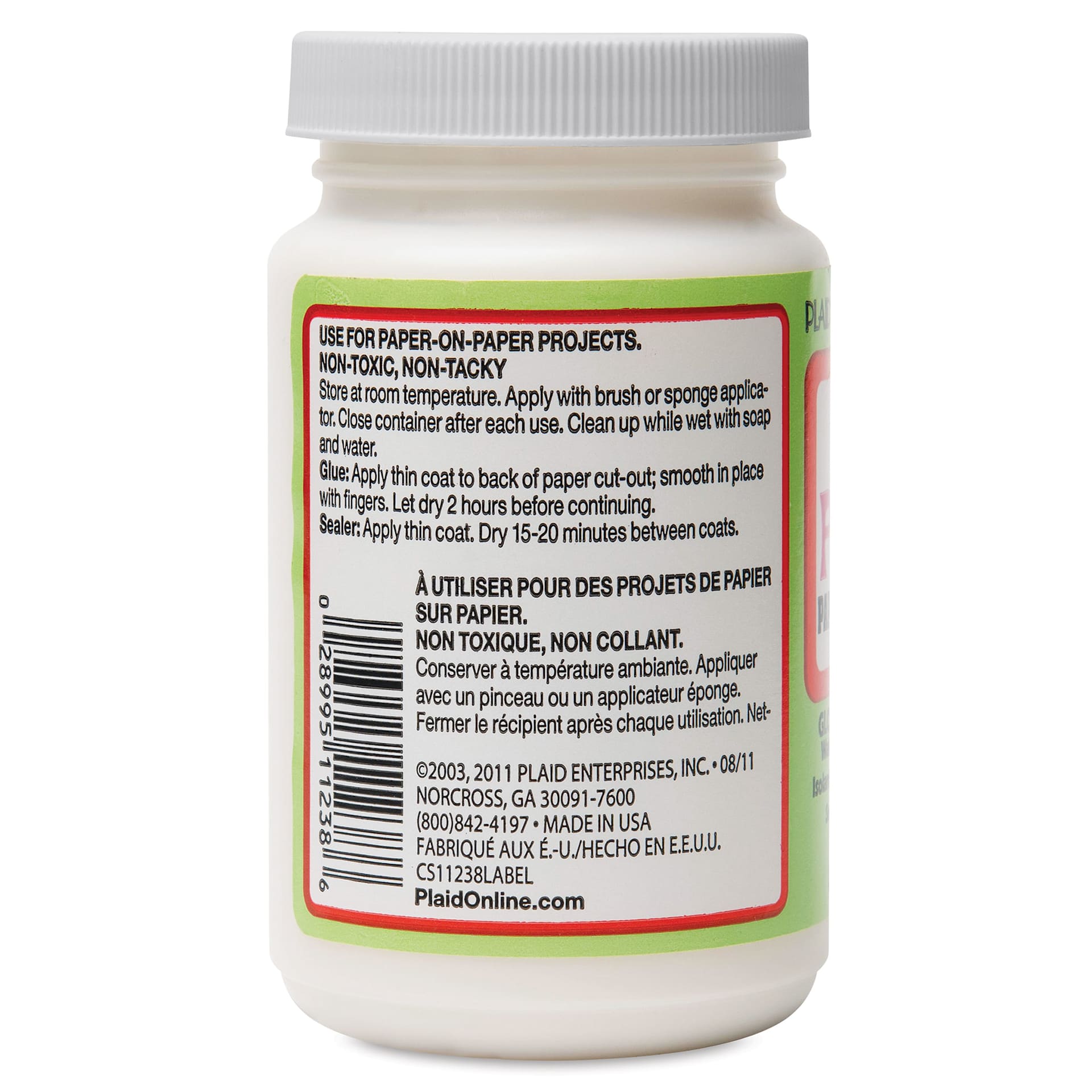 Plaid Mod Podge Paper - Gloss Finish, 8 oz, back of the Jar