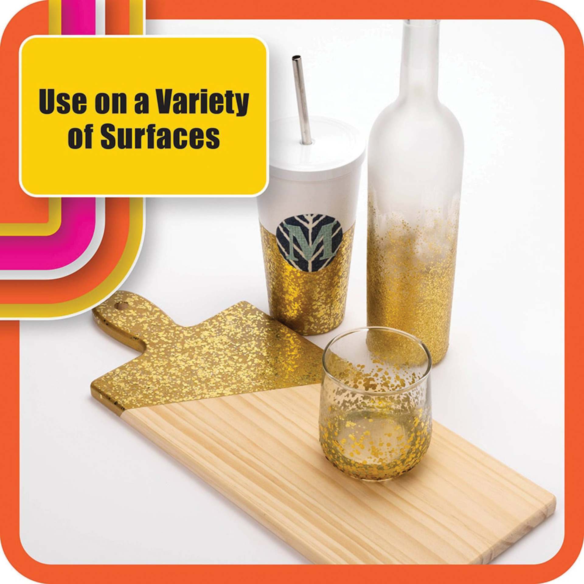 Mod Podge Dishwasher Safe Glitter Top Coat - 8 oz, various surfaces with Mod Podge applied