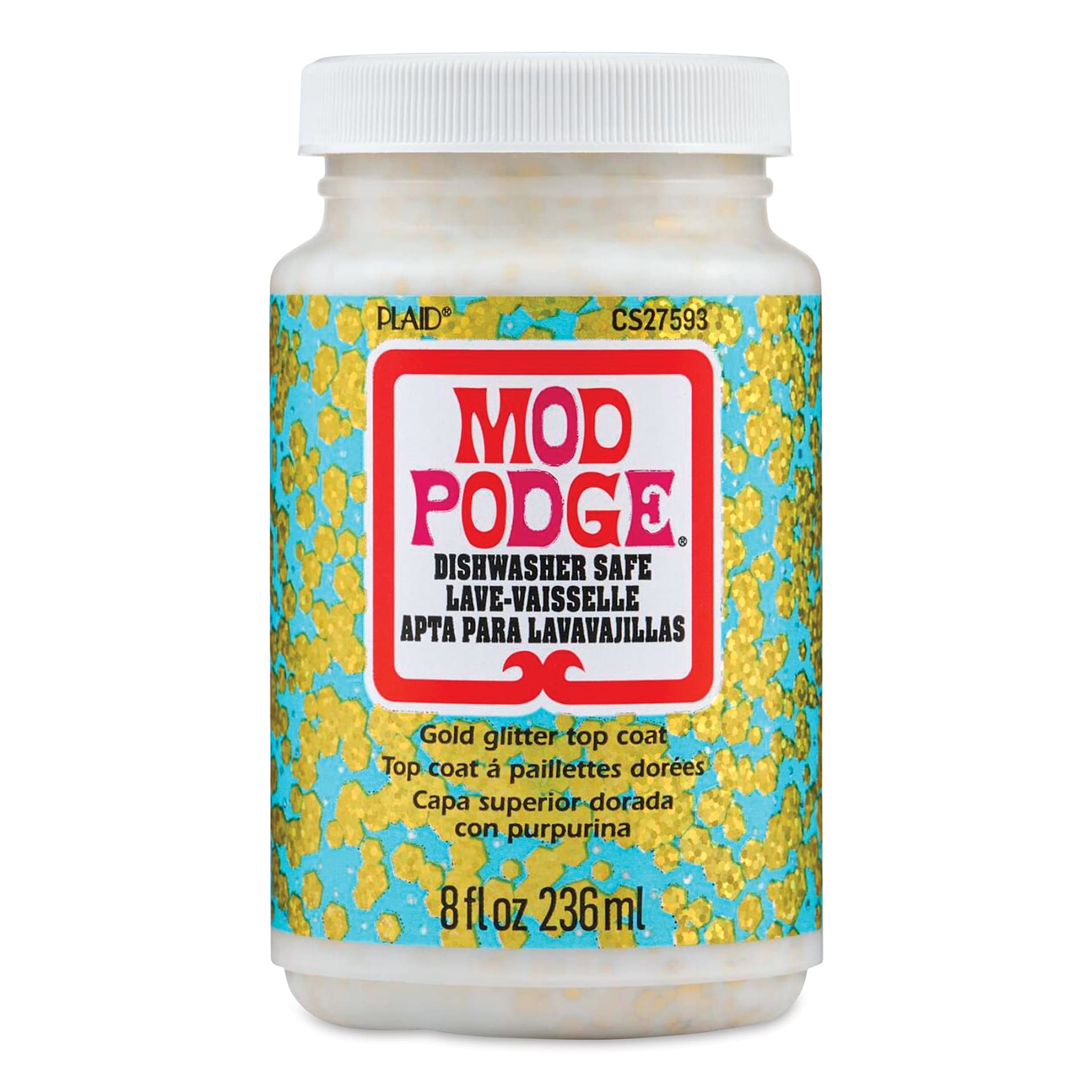 Mod Podge Dishwasher Safe Glitter Top Coat - 8 oz, front of jar