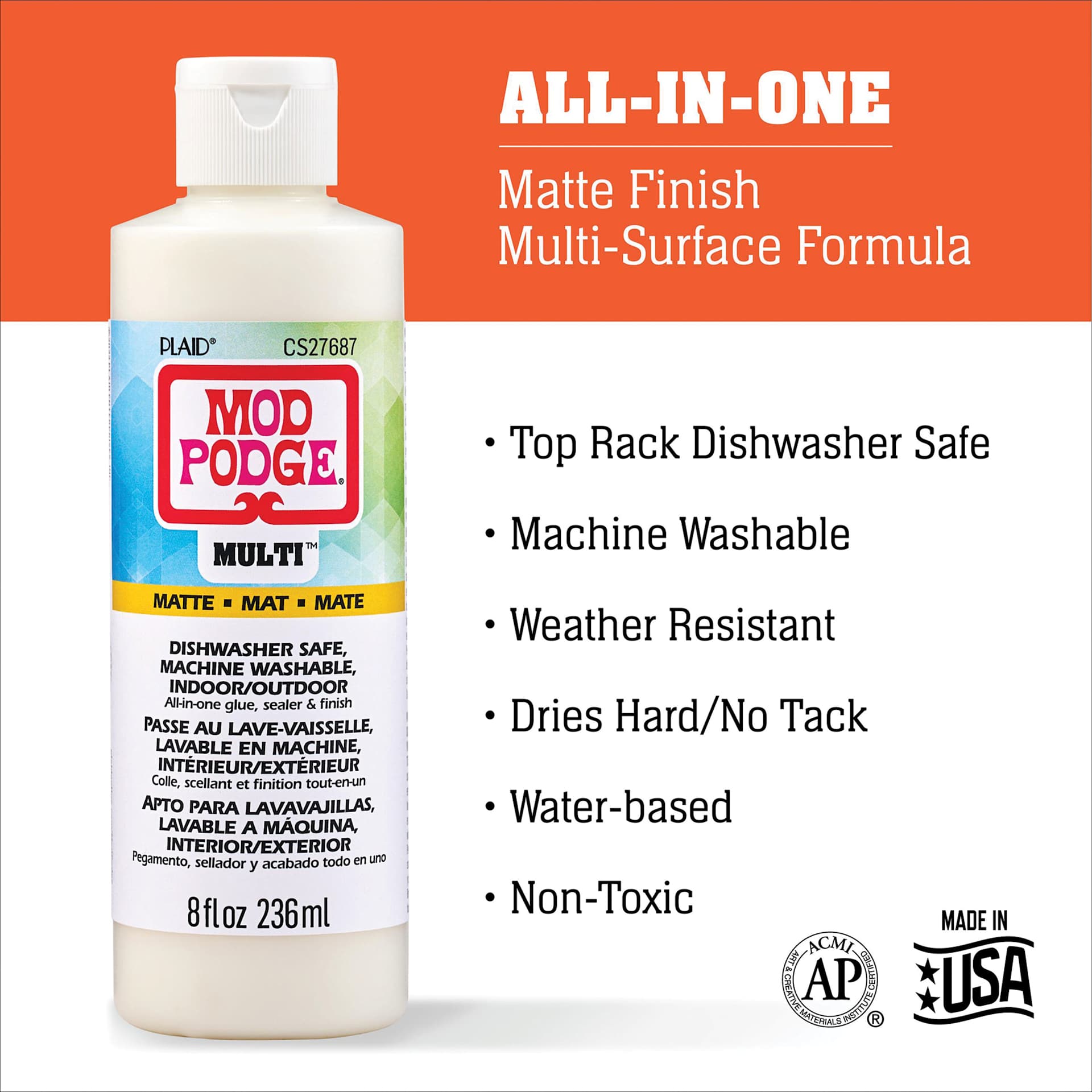 Mod Podge Multi - 8 oz - features list